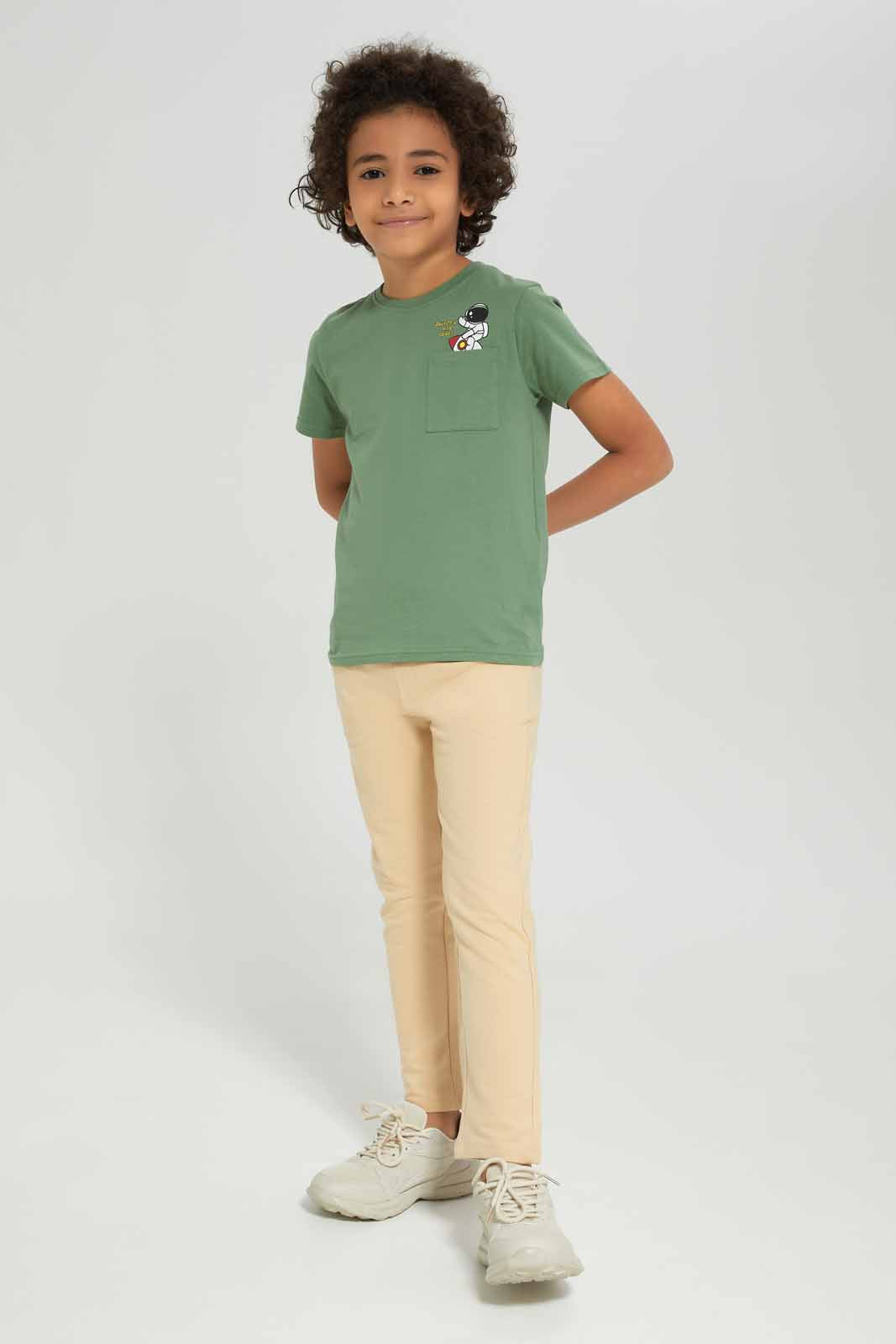 Redtag-Boys-Green-Space-Short-Sleeve-Print-Pocket-T-Shirt-BOY-T-Shirts,-Category:T-Shirts,-Colour:Green,-Deals:New-In,-Dept:Boys,-Filter:Boys-(2-to-8-Yrs),-New-In-BOY-APL,-Non-Sale,-S23B,-Section:Boys-(0-to-14Yrs),-TBL-Boys-2 to 8 Years