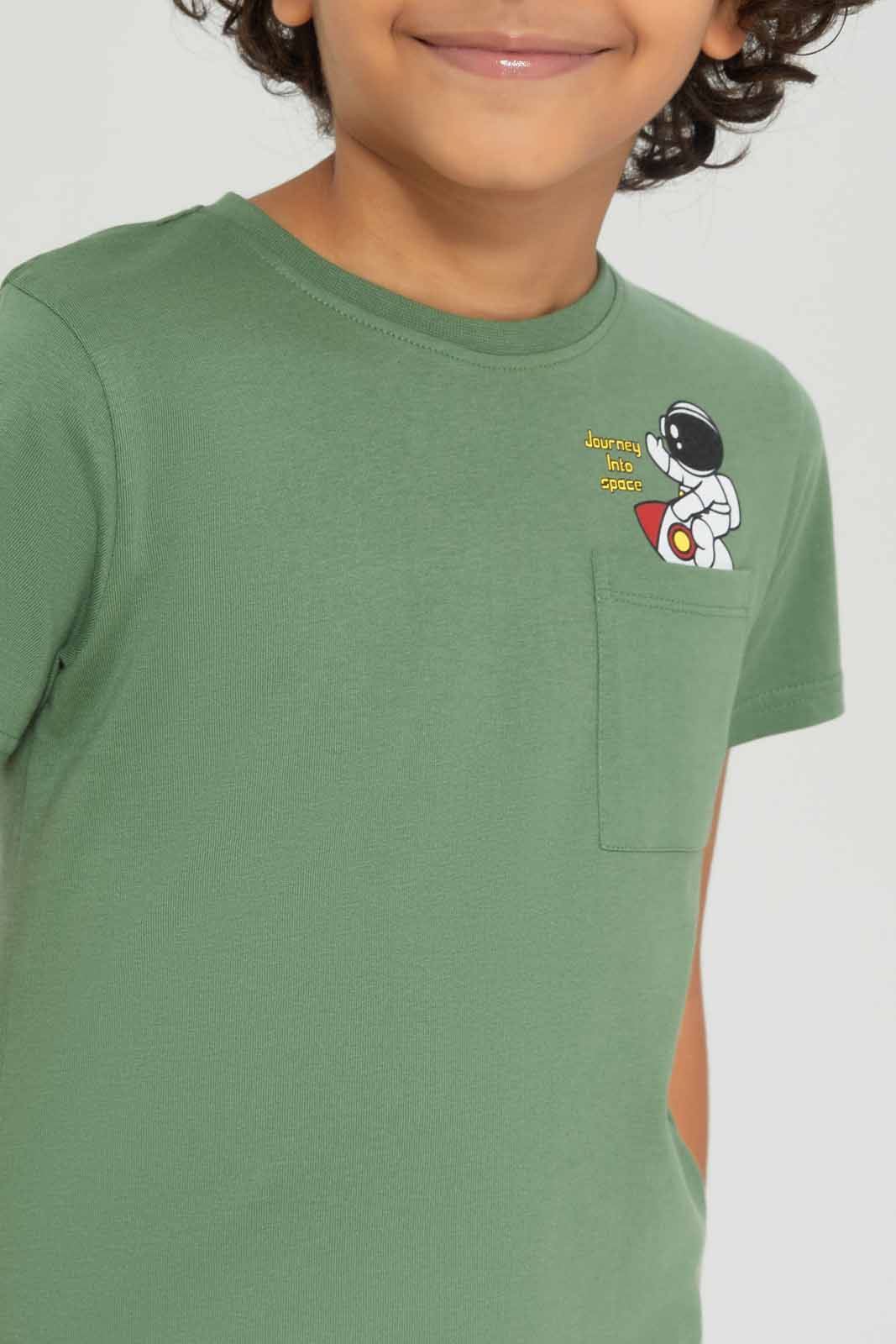 Redtag-Boys-Green-Space-Short-Sleeve-Print-Pocket-T-Shirt-BOY-T-Shirts,-Category:T-Shirts,-Colour:Green,-Deals:New-In,-Dept:Boys,-Filter:Boys-(2-to-8-Yrs),-New-In-BOY-APL,-Non-Sale,-S23B,-Section:Boys-(0-to-14Yrs),-TBL-Boys-2 to 8 Years