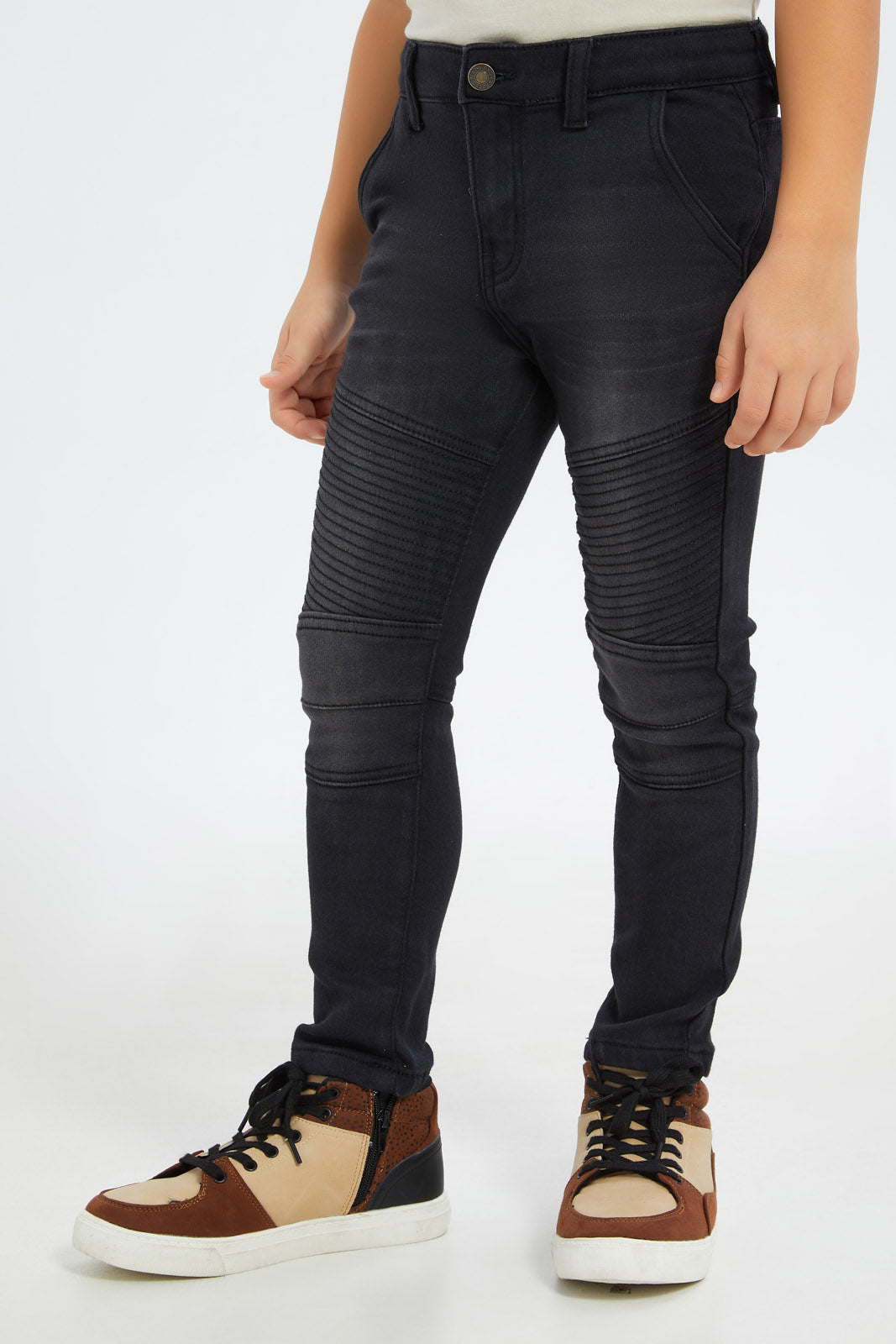 Redtag-Boys-Black-Biker-Knit-Denim-Jeans-BOY-Jeans,-Category:Jeans,-Colour:Black,-Deals:New-In,-Dept:Boys,-Filter:Boys-(2-to-8-Yrs),-H1:KWR,-H2:BOY,-H3:DNB,-H4:JNS,-New-In-BOY-APL,-Non-Sale,-S23B,-Season:S23B,-Section:Boys-(0-to-14Yrs)-Boys-2 to 8 Years