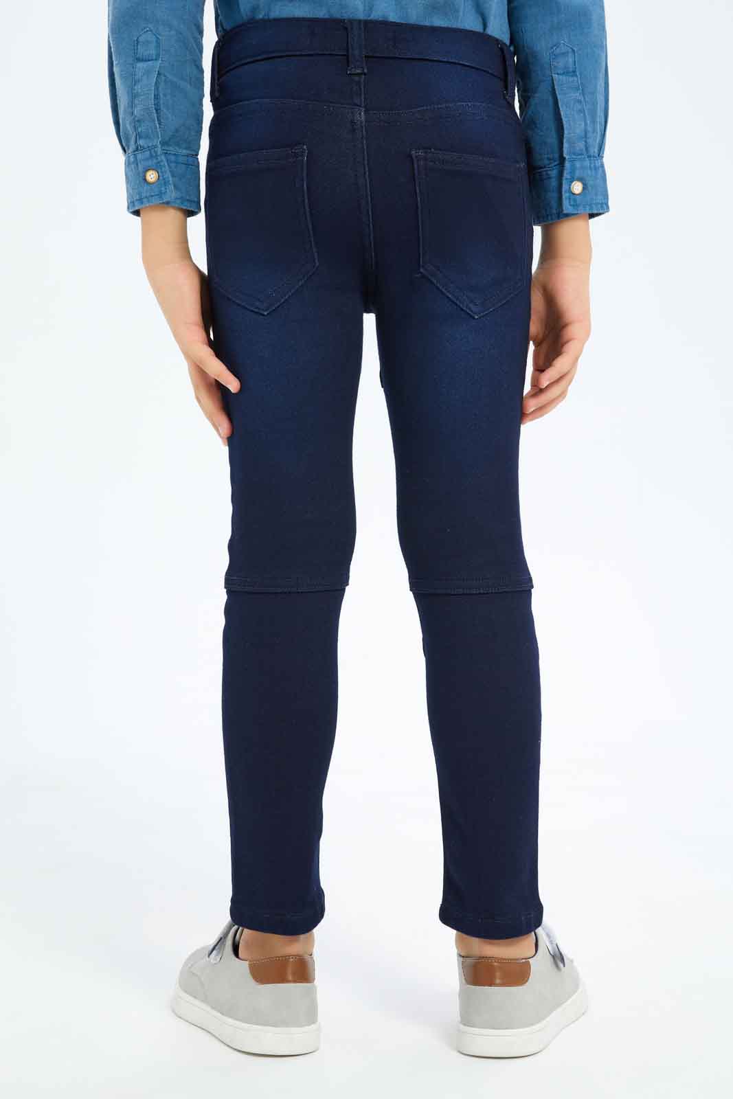 Redtag-Boys-Dark-Wash-Biker-Kint-Denim-Jeans-BOY-Jeans,-Category:Jeans,-Colour:Dark-Wash,-Deals:New-In,-Dept:Boys,-Filter:Boys-(2-to-8-Yrs),-New-In-BOY-APL,-Non-Sale,-S23B,-Section:Boys-(0-to-14Yrs)-Boys-2 to 8 Years