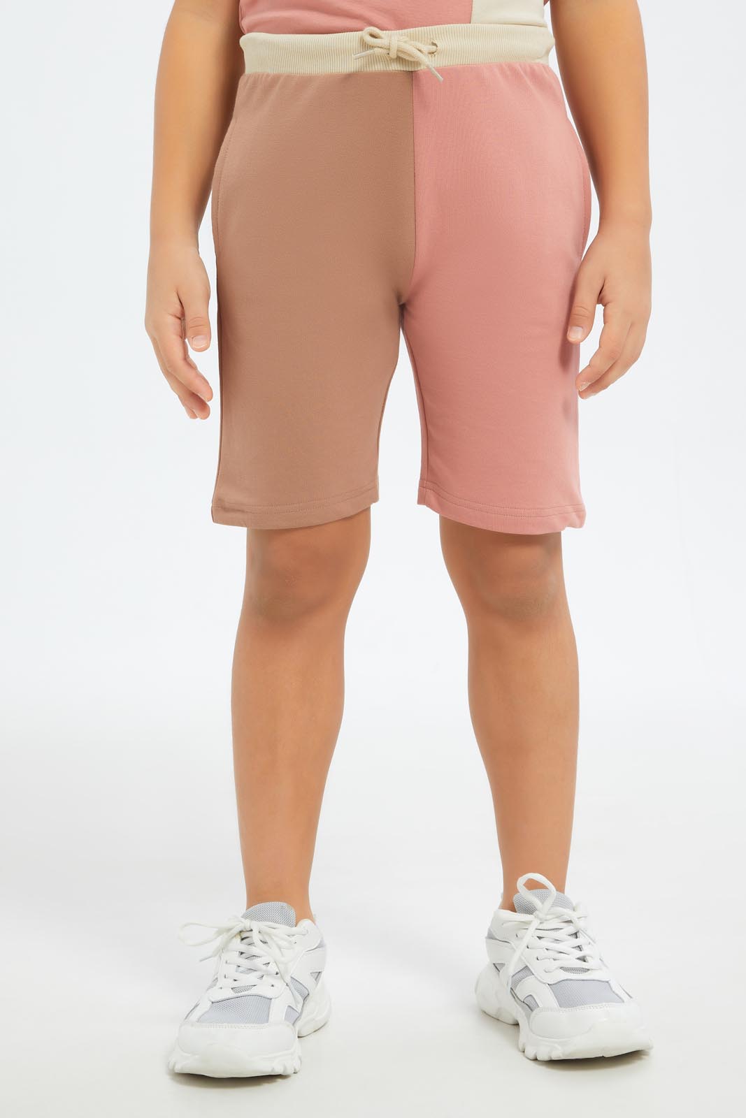 Redtag-Boys-Beige-Cut-N-Sew-T-Shirt-And-Shorts-Set-BOY-Sets,-Category:Sets,-Colour:Beige,-Deals:New-In,-Dept:Boys,-Filter:Boys-(2-to-8-Yrs),-New-In-BOY-APL,-Non-Sale,-S23C,-Section:Boys-(0-to-14Yrs)-Boys-2 to 8 Years
