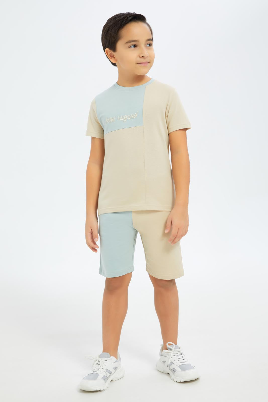 Redtag-Boys-Mint-Cut-N-Sew-T-Shirt-And-Shorts-Set-BOY-Sets,-Category:Sets,-Colour:Mint,-Deals:New-In,-Dept:Boys,-Filter:Boys-(2-to-8-Yrs),-New-In-BOY-APL,-Non-Sale,-S23C,-Section:Boys-(0-to-14Yrs)-Boys-2 to 8 Years