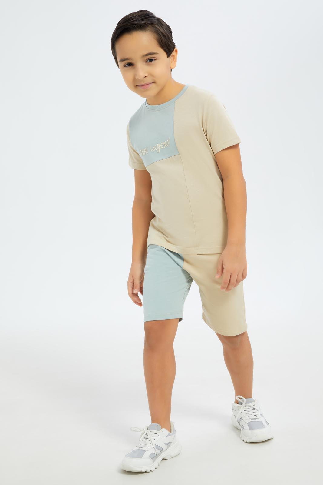 Redtag-Boys-Mint-Cut-N-Sew-T-Shirt-And-Shorts-Set-BOY-Sets,-Category:Sets,-Colour:Mint,-Deals:New-In,-Dept:Boys,-Filter:Boys-(2-to-8-Yrs),-New-In-BOY-APL,-Non-Sale,-S23C,-Section:Boys-(0-to-14Yrs)-Boys-2 to 8 Years