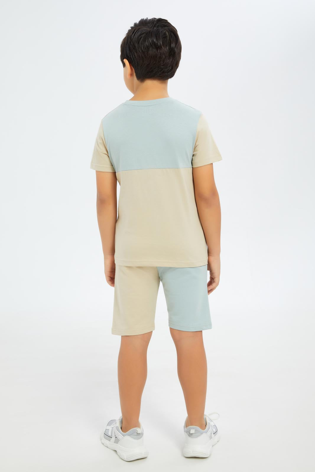 Redtag-Boys-Mint-Cut-N-Sew-T-Shirt-And-Shorts-Set-BOY-Sets,-Category:Sets,-Colour:Mint,-Deals:New-In,-Dept:Boys,-Filter:Boys-(2-to-8-Yrs),-New-In-BOY-APL,-Non-Sale,-S23C,-Section:Boys-(0-to-14Yrs)-Boys-2 to 8 Years