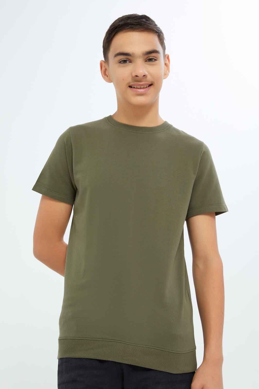 Redtag-Boys-Olive-Plain-Sweet-Tee-BSR-Sweatshirts,-Category:Sweatshirts,-Colour:Green,-Deals:New-In,-Dept:Boys,-Filter:Senior-Boys-(8-to-14-Yrs),-New-In-BSR-APL,-Non-Sale,-S23A,-Section:Boys-(0-to-14Yrs),-TBL-Senior-Boys-9 to 14 Years