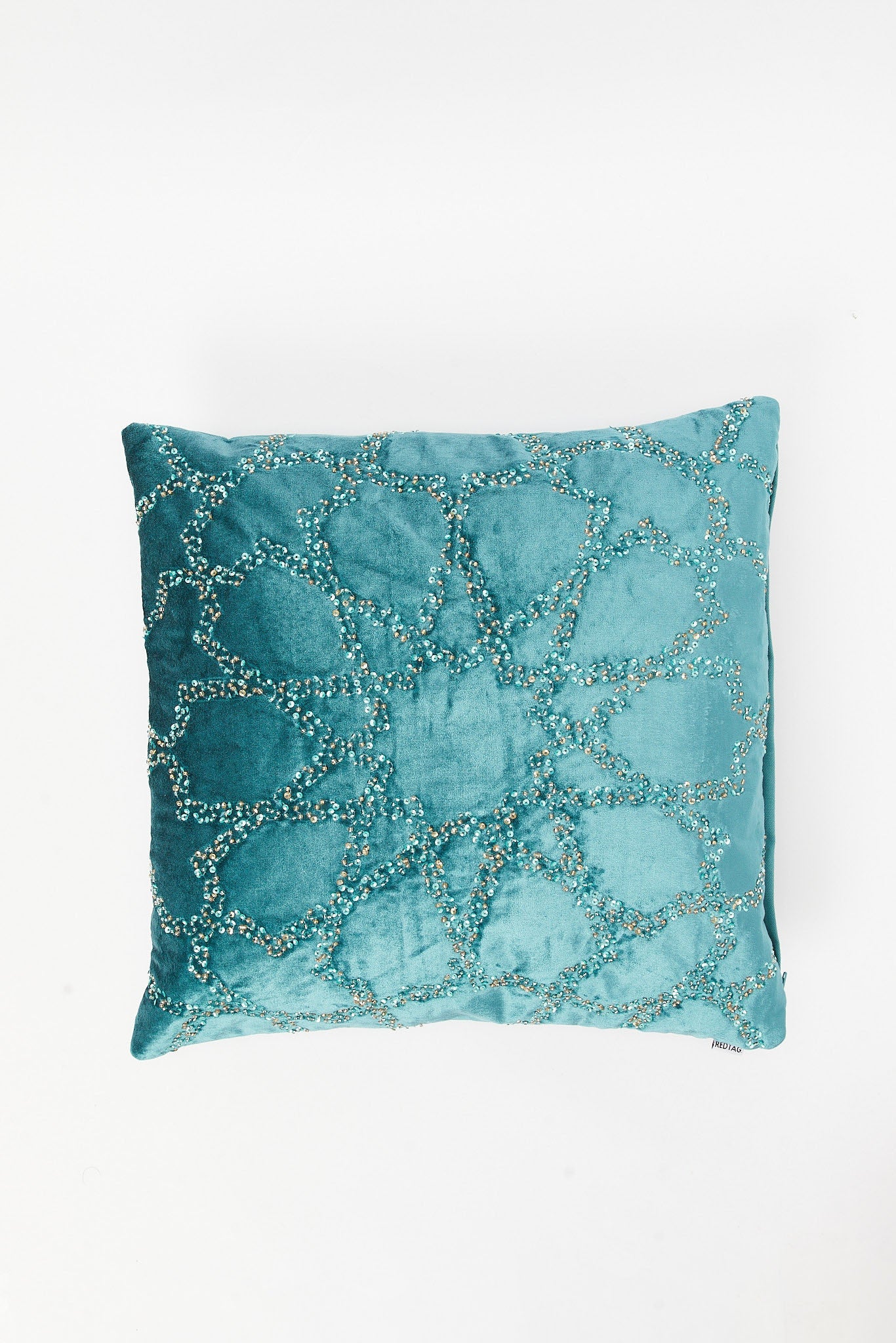 Redtag-Teal-Geometric-Beaded-Cushion-Category:Cushions,-Colour:Teal,-Deals:New-In,-Filter:Home-Bedroom,-HMW-BED-Cushions,-New-In-HMW-BED,-Non-Sale,-S23B,-Section:Homewares-Home-Bedroom-