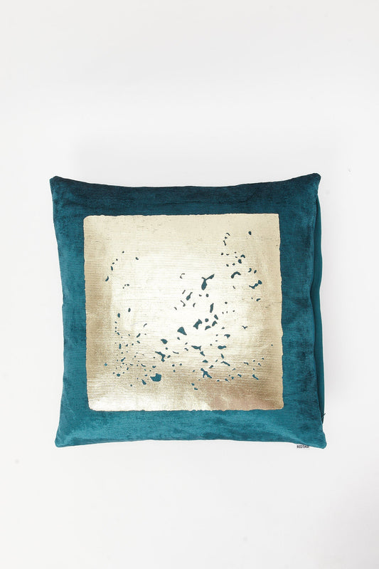 Redtag-Teal-With-Gold-Foil-Print-Cushion-Category:Cushions,-Colour:Teal,-Deals:New-In,-Filter:Home-Bedroom,-HMW-BED-Cushions,-New-In-HMW-BED,-Non-Sale,-S23B,-Section:Homewares-Home-Bedroom-
