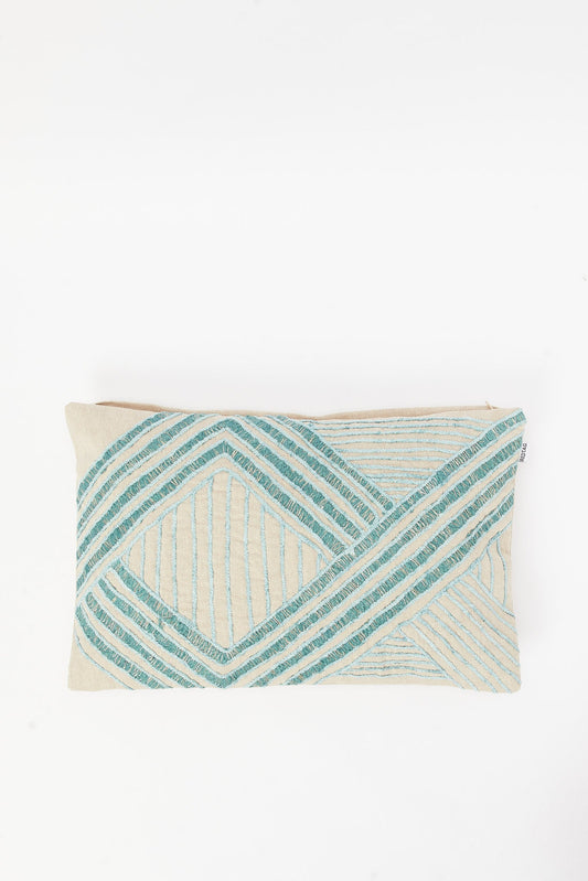 Redtag-Teal-Geometric-Embroidery-Cushion-Category:Cushions,-Colour:Teal,-Deals:New-In,-Filter:Home-Bedroom,-HMW-BED-Cushions,-New-In-HMW-BED,-Non-Sale,-S23B,-Section:Homewares-Home-Bedroom-