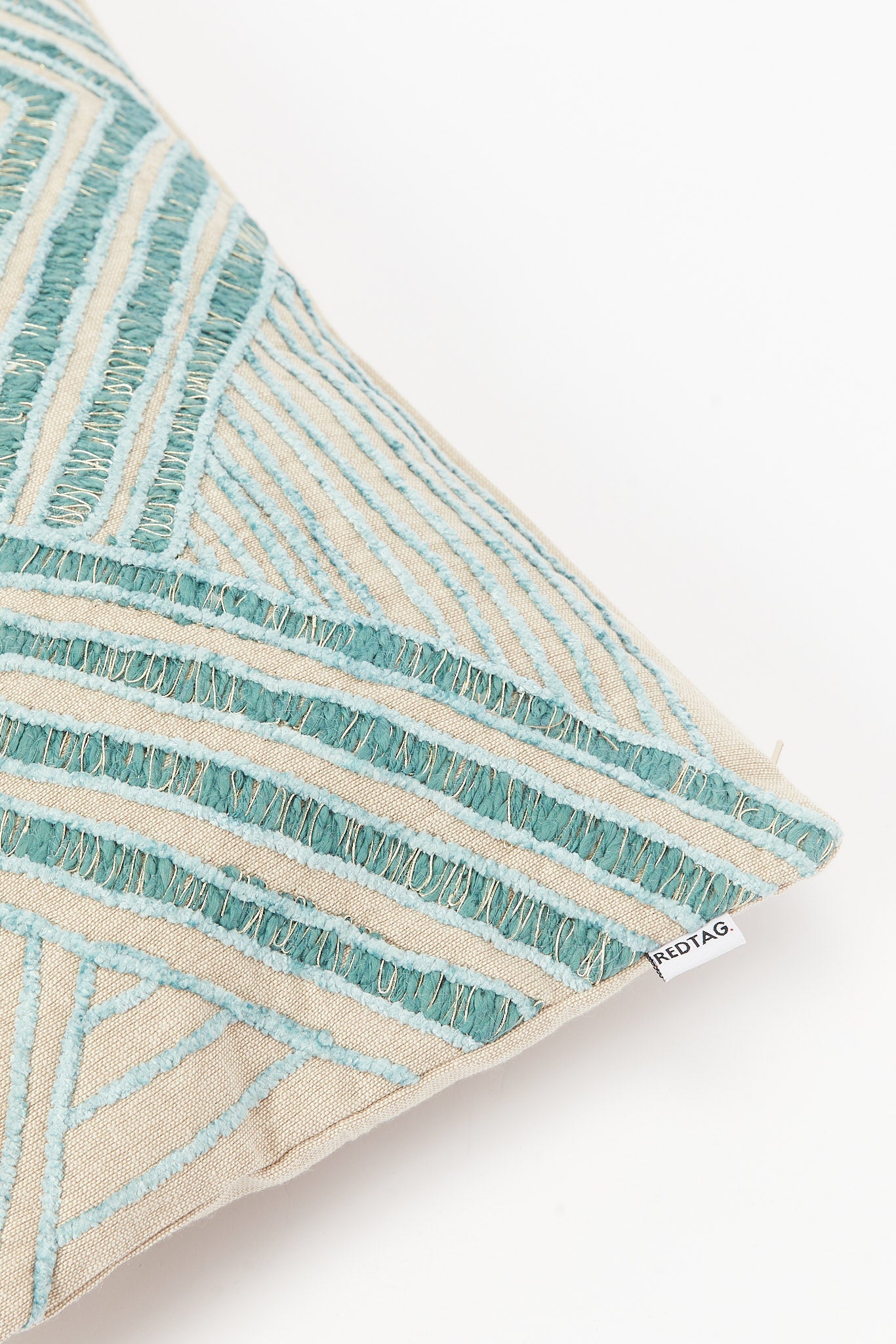 Redtag-Teal-Geometric-Embroidery-Cushion-Category:Cushions,-Colour:Teal,-Deals:New-In,-Filter:Home-Bedroom,-HMW-BED-Cushions,-New-In-HMW-BED,-Non-Sale,-S23B,-Section:Homewares-Home-Bedroom-