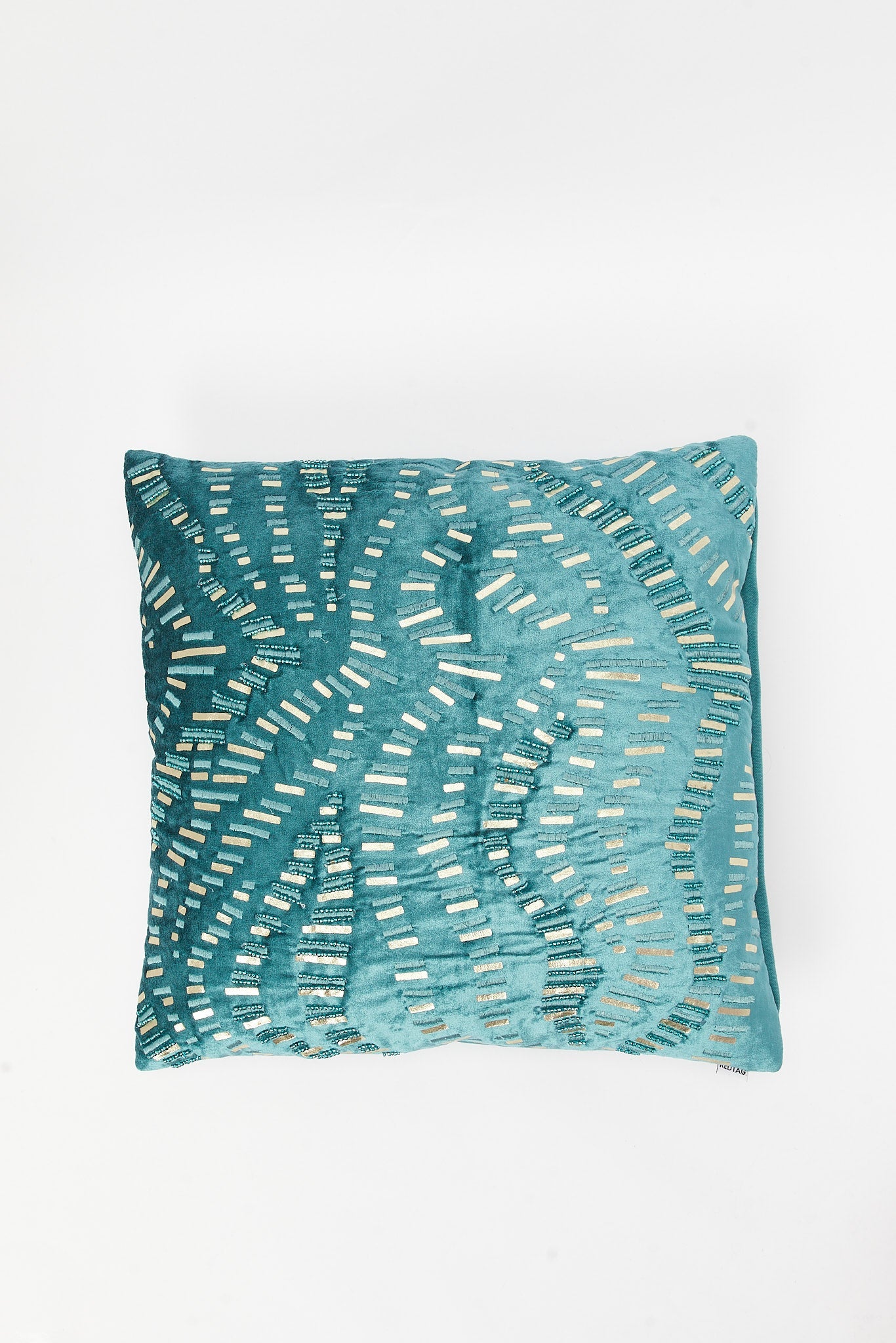 Redtag-Teal-Beaded-Cushion-Category:Cushions,-Colour:Teal,-Deals:New-In,-Filter:Home-Bedroom,-HMW-BED-Cushions,-New-In-HMW-BED,-Non-Sale,-S23B,-Section:Homewares-Home-Bedroom-