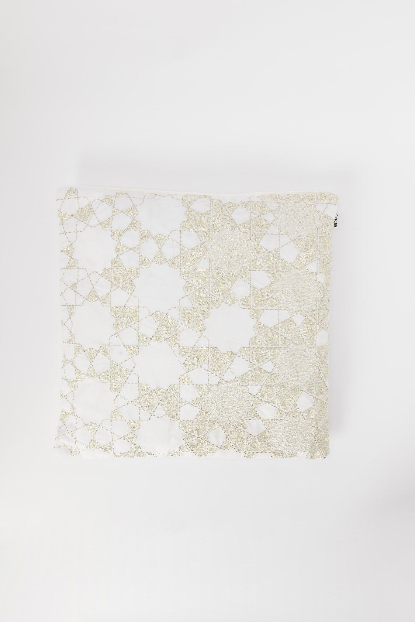 Redtag-Ivory/Gold-Geometric-Beadwork-Cushion-Category:Cushions,-Colour:Ivory,-Deals:New-In,-Filter:Home-Bedroom,-H1:HMW,-H2:BED,-H3:BCC,-H4:CUS,-HMW-BED-Cushions,-New-In-HMW-BED,-Non-Sale,-S23B,-Season:S23B,-Section:Homewares-Home-Bedroom-