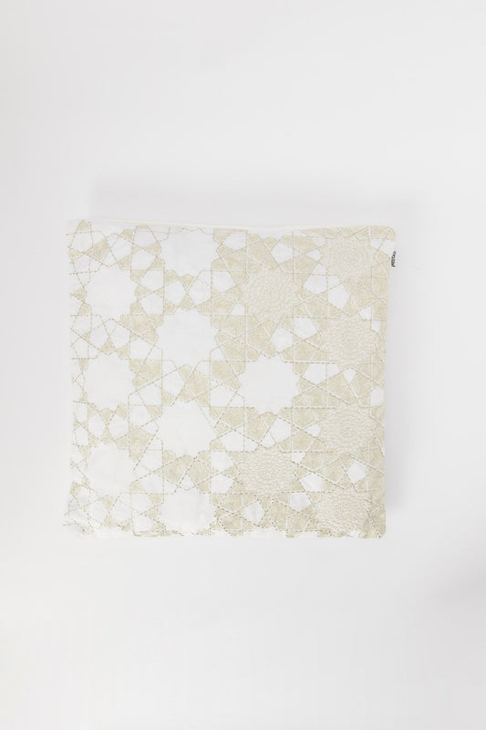 Redtag-Ivory/Gold-Geometric-Beadwork-Cushion-Category:Cushions,-Colour:Ivory,-Deals:New-In,-Filter:Home-Bedroom,-H1:HMW,-H2:BED,-H3:BCC,-H4:CUS,-HMW-BED-Cushions,-New-In-HMW-BED,-Non-Sale,-S23B,-Season:S23B,-Section:Homewares-Home-Bedroom-