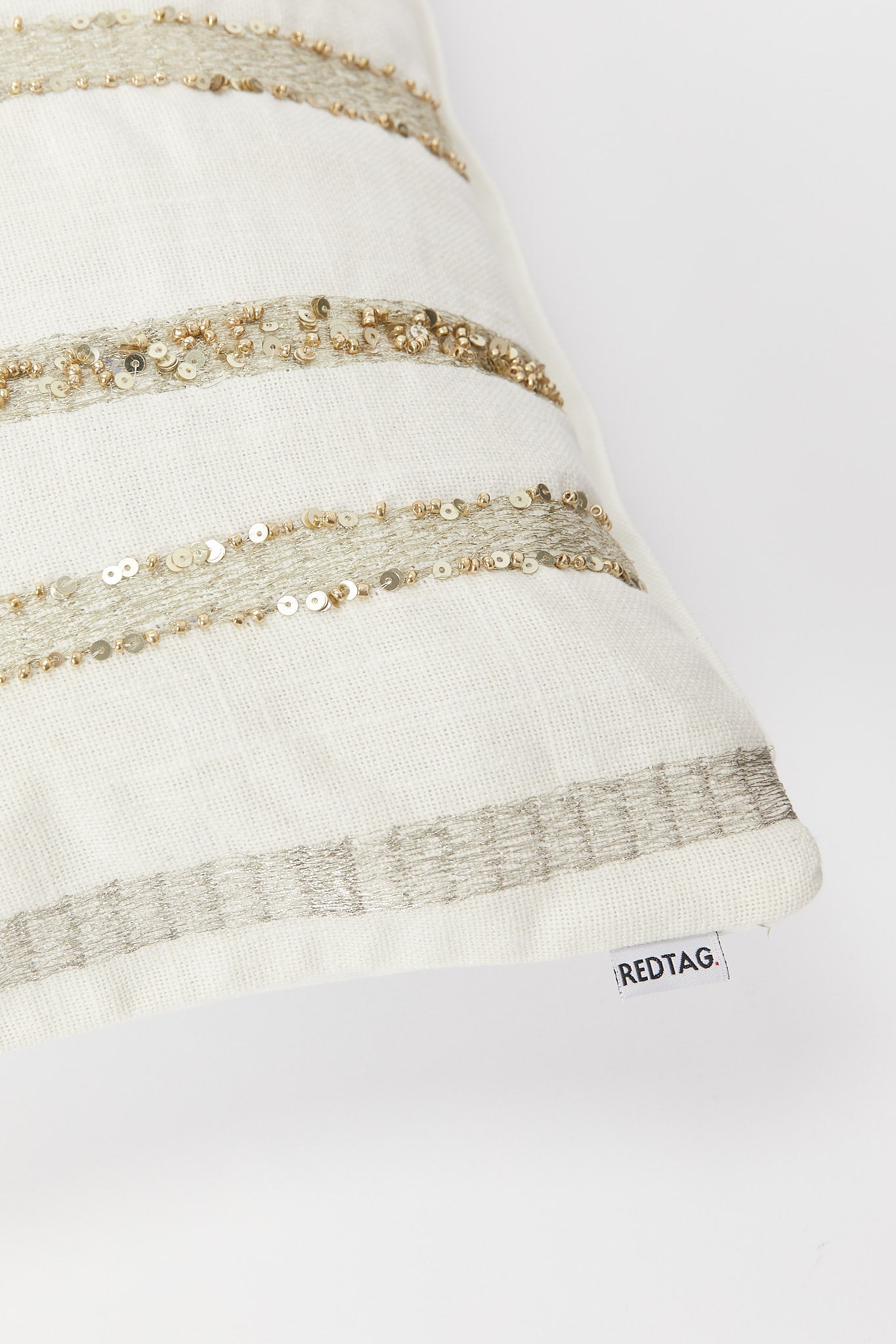 Redtag-Ivory-Stripe-Embroidery-With-Sequin-Cushion-Category:Cushions,-Colour:Ivory,-Deals:New-In,-Filter:Home-Bedroom,-H1:HMW,-H2:BED,-H3:BCC,-H4:CUS,-HMW-BED-Cushions,-New-In-HMW-BED,-Non-Sale,-S23B,-Season:S23B,-Section:Homewares-Home-Bedroom-
