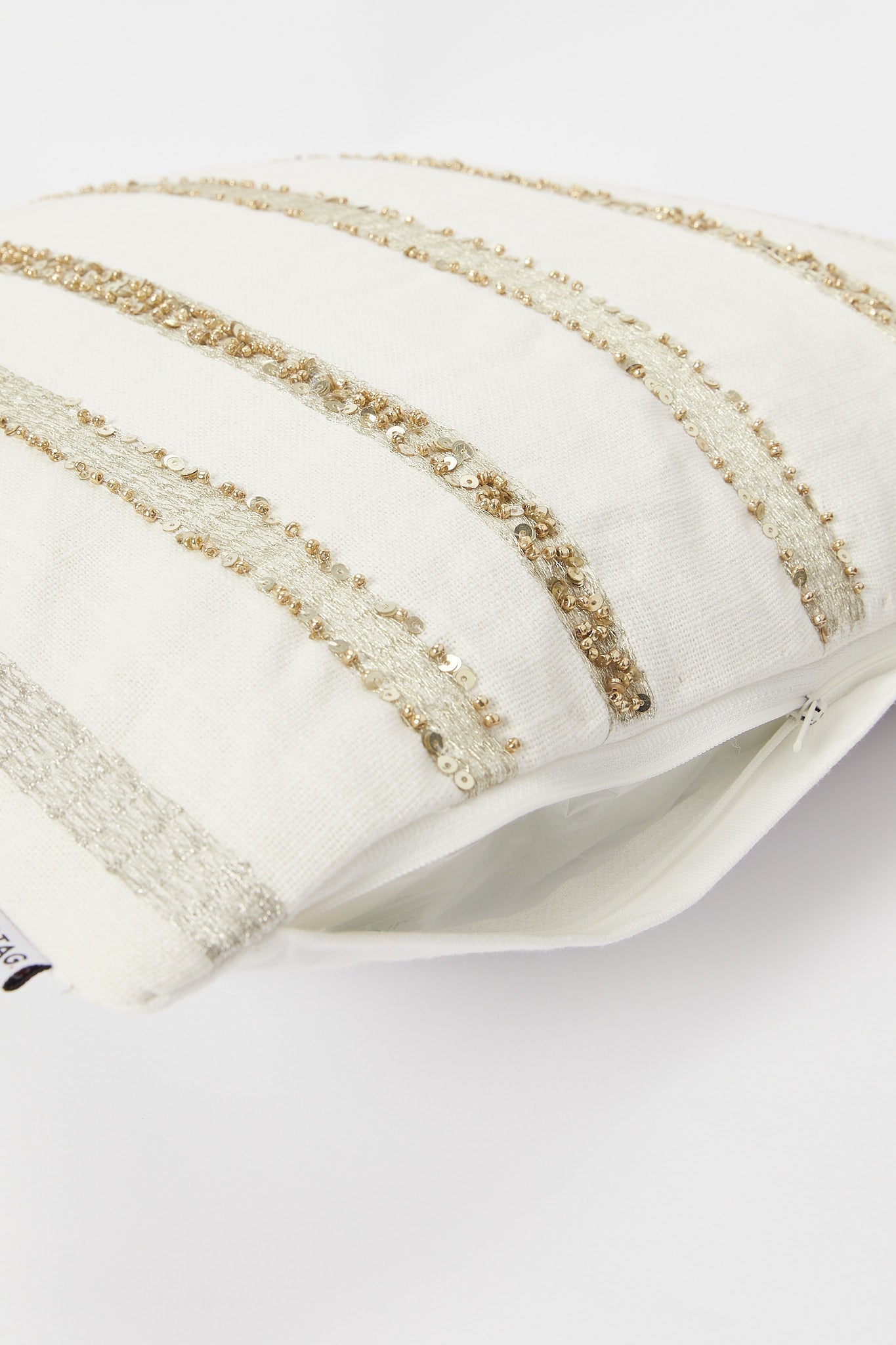 Redtag-Ivory-Stripe-Embroidery-With-Sequin-Cushion-Category:Cushions,-Colour:Ivory,-Deals:New-In,-Filter:Home-Bedroom,-H1:HMW,-H2:BED,-H3:BCC,-H4:CUS,-HMW-BED-Cushions,-New-In-HMW-BED,-Non-Sale,-S23B,-Season:S23B,-Section:Homewares-Home-Bedroom-