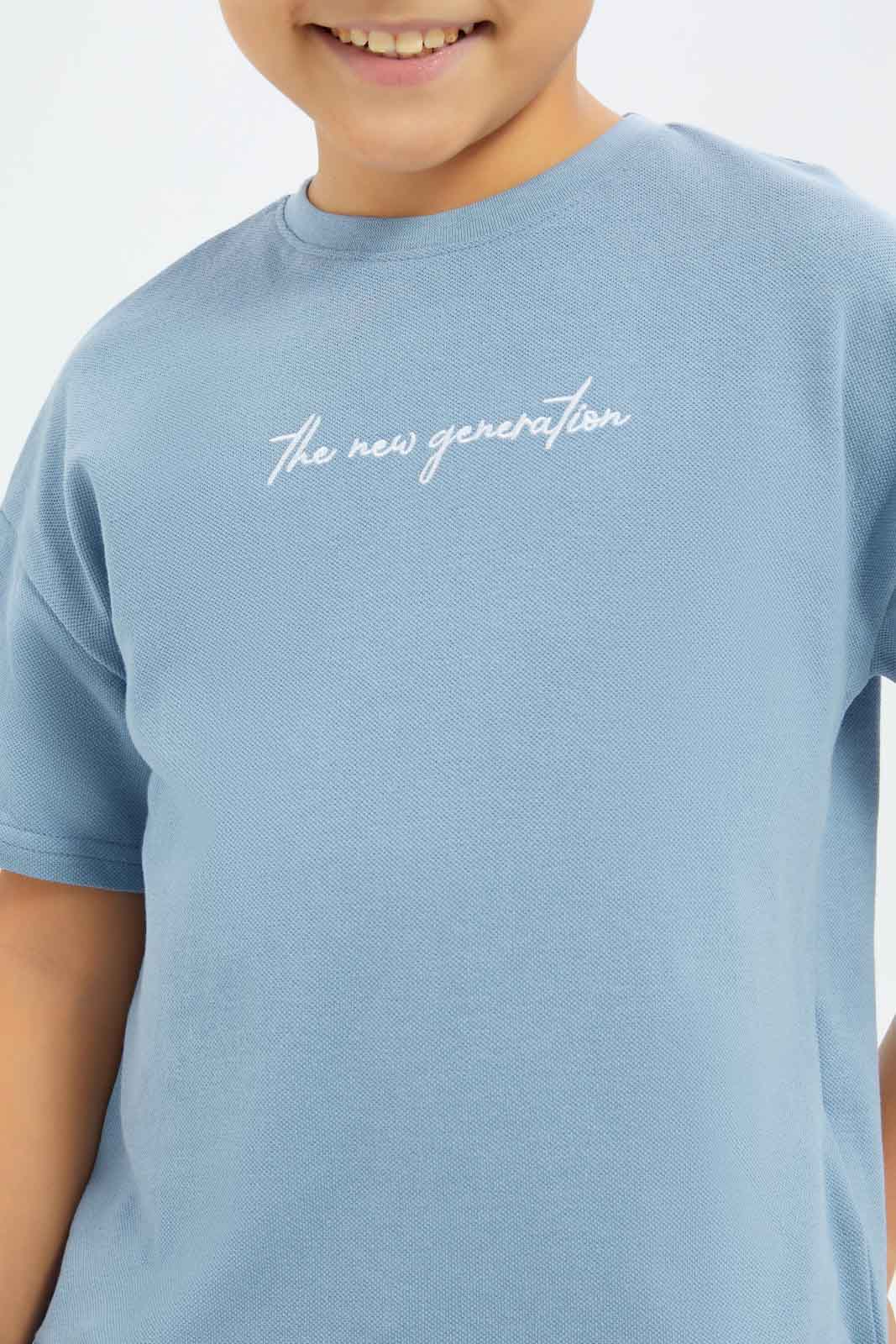 Redtag-Boys-Blue-Embroidered-Short-Sleeve-Oversize-T-Shirt-BOY-T-Shirts,-Category:T-Shirts,-Colour:Blue,-Deals:New-In,-Dept:Boys,-Filter:Boys-(2-to-8-Yrs),-New-In-BOY-APL,-Non-Sale,-S23B,-Section:Boys-(0-to-14Yrs),-TBL-Boys-2 to 8 Years