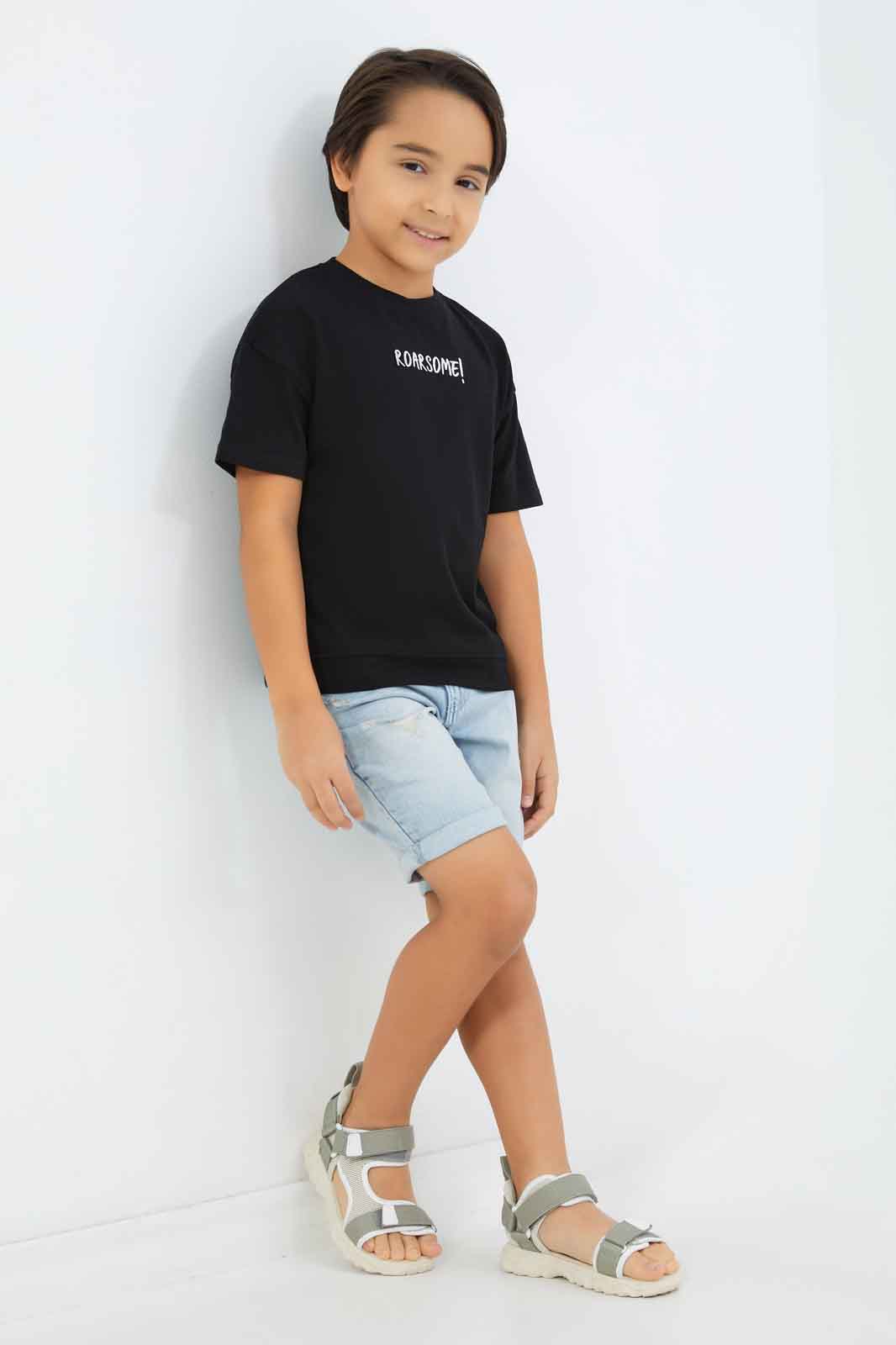 Redtag-Boys-Black-Embroidered-Short-Sleeve-Oversize-T-Shirt-BOY-T-Shirts,-Category:T-Shirts,-Colour:Black,-Deals:New-In,-Dept:Boys,-Filter:Boys-(2-to-8-Yrs),-New-In-BOY-APL,-Non-Sale,-S23B,-Section:Boys-(0-to-14Yrs),-TBL-Boys-2 to 8 Years