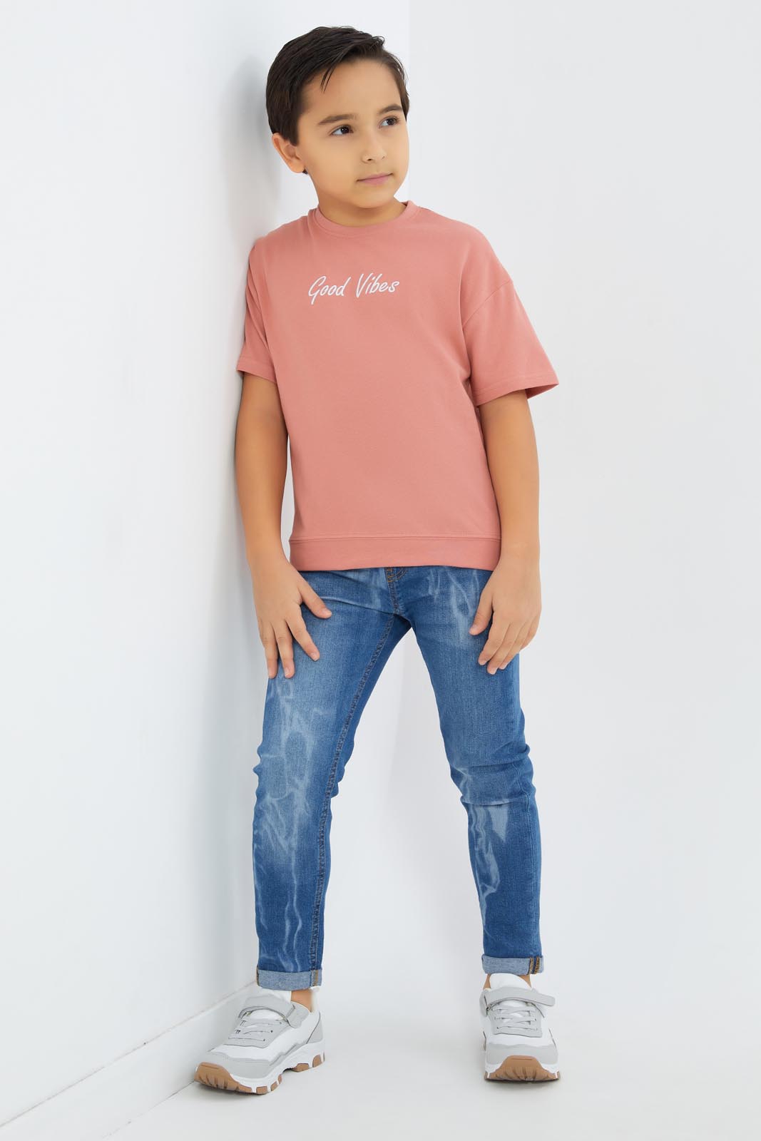 Redtag-Boys-Pale-Pink-Embroidered-Short-Sleeve-Oversize-T-Shirt-BOY-T-Shirts,-Category:T-Shirts,-Colour:Apricot,-Deals:New-In,-Dept:Boys,-Filter:Boys-(2-to-8-Yrs),-New-In-BOY-APL,-Non-Sale,-S23B,-Section:Boys-(0-to-14Yrs),-TBL-Boys-2 to 8 Years