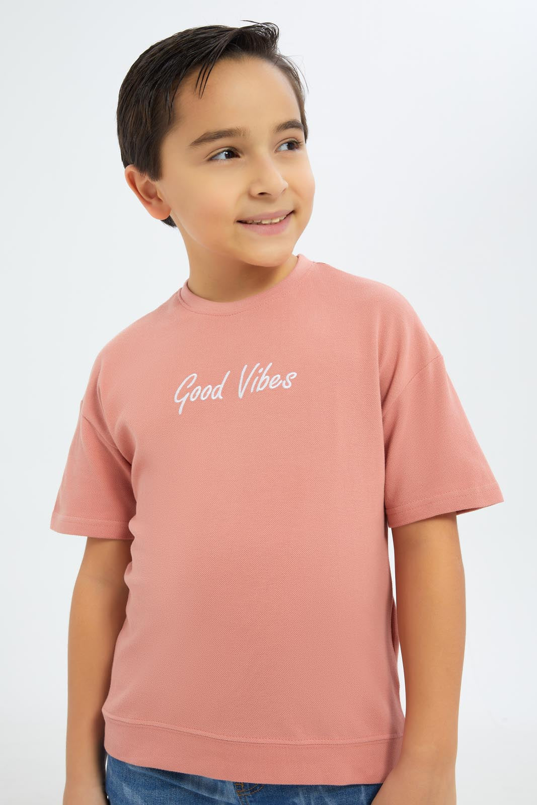 Redtag-Boys-Pale-Pink-Embroidered-Short-Sleeve-Oversize-T-Shirt-BOY-T-Shirts,-Category:T-Shirts,-Colour:Apricot,-Deals:New-In,-Dept:Boys,-Filter:Boys-(2-to-8-Yrs),-New-In-BOY-APL,-Non-Sale,-S23B,-Section:Boys-(0-to-14Yrs),-TBL-Boys-2 to 8 Years