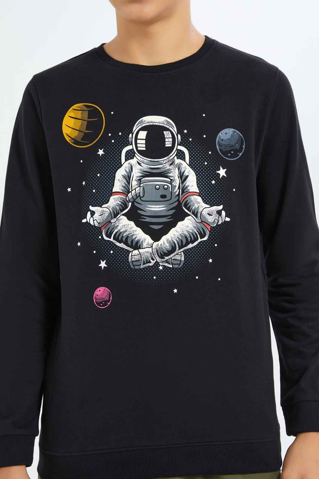 Redtag-Boys-Black-Astronaut-Graphic-Sweat-Tee-BSR-Sweatshirts,-Category:Sweatshirts,-Colour:Black,-Deals:New-In,-Dept:Boys,-Filter:Senior-Boys-(8-to-14-Yrs),-New-In-BSR-APL,-Non-Sale,-S23A,-Section:Boys-(0-to-14Yrs),-TBL-Senior-Boys-9 to 14 Years