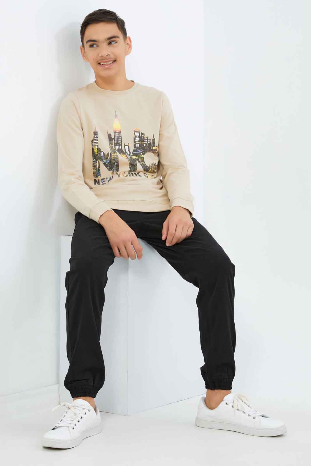 Redtag-Boys-Beige-Nyc-Graphic-Sweat-Tee-BSR-Sweatshirts,-Category:Sweatshirts,-Colour:Beige,-Deals:New-In,-Dept:Boys,-Filter:Senior-Boys-(8-to-14-Yrs),-New-In-BSR-APL,-Non-Sale,-S23A,-Section:Boys-(0-to-14Yrs),-TBL-Senior-Boys-9 to 14 Years
