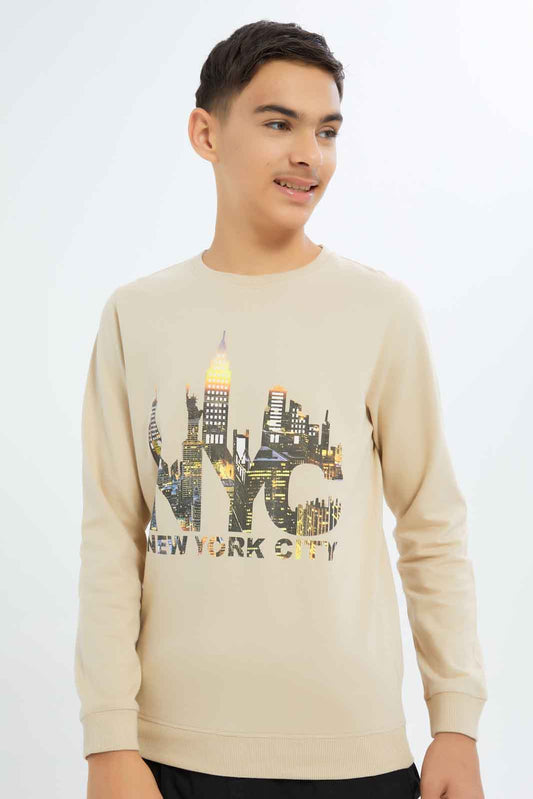Redtag-Boys-Beige-Nyc-Graphic-Sweat-Tee-BSR-Sweatshirts,-Category:Sweatshirts,-Colour:Beige,-Deals:New-In,-Dept:Boys,-Filter:Senior-Boys-(8-to-14-Yrs),-New-In-BSR-APL,-Non-Sale,-S23A,-Section:Boys-(0-to-14Yrs),-TBL-Senior-Boys-9 to 14 Years