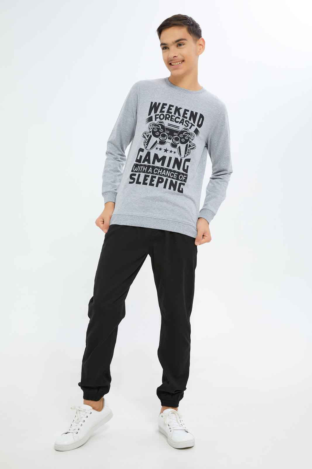 Redtag-Boys-Grey-Mel-Gaming-Graphic-Sweat-Tee-BSR-Sweatshirts,-Category:Sweatshirts,-Colour:Grey,-Deals:New-In,-Dept:Boys,-Filter:Senior-Boys-(8-to-14-Yrs),-New-In-BSR-APL,-Non-Sale,-S23A,-Section:Boys-(0-to-14Yrs),-TBL-Senior-Boys-9 to 14 Years