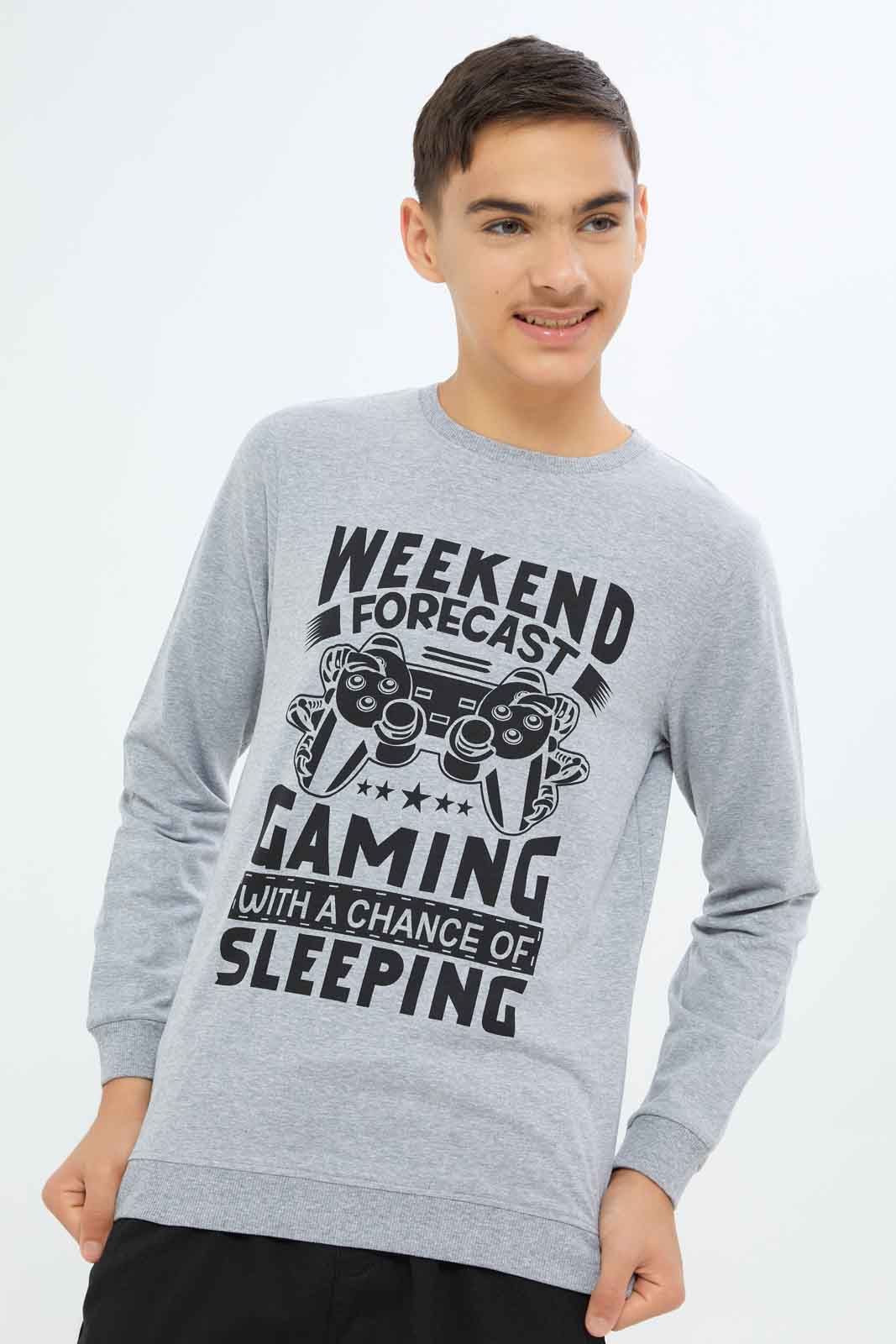 Redtag-Boys-Grey-Mel-Gaming-Graphic-Sweat-Tee-BSR-Sweatshirts,-Category:Sweatshirts,-Colour:Grey,-Deals:New-In,-Dept:Boys,-Filter:Senior-Boys-(8-to-14-Yrs),-New-In-BSR-APL,-Non-Sale,-S23A,-Section:Boys-(0-to-14Yrs),-TBL-Senior-Boys-9 to 14 Years