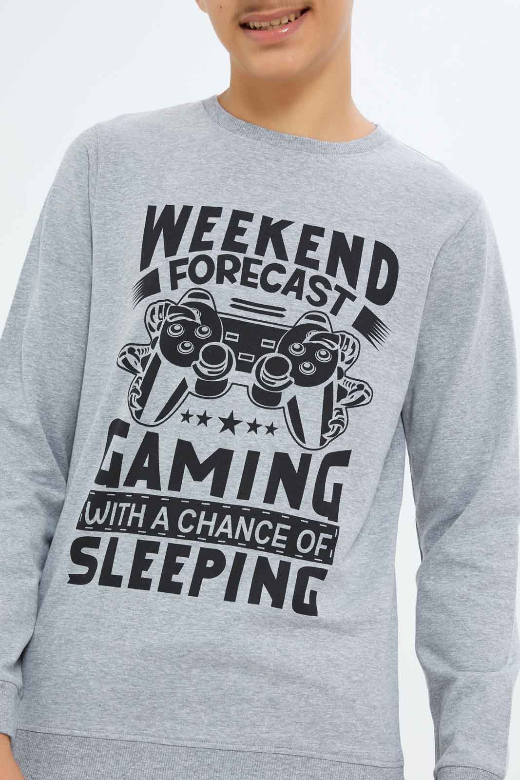 Redtag-Boys-Grey-Mel-Gaming-Graphic-Sweat-Tee-BSR-Sweatshirts,-Category:Sweatshirts,-Colour:Grey,-Deals:New-In,-Dept:Boys,-Filter:Senior-Boys-(8-to-14-Yrs),-New-In-BSR-APL,-Non-Sale,-S23A,-Section:Boys-(0-to-14Yrs),-TBL-Senior-Boys-9 to 14 Years