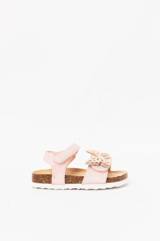 Redtag-Pink-Butterfly-Detail-Cork-Sandal-Category:Shoes,-CHR,-Colour:Pink,-Deals:New-In,-Filter:Girls-Footwear-(3-to-5-Yrs),-GIR-Sandals,-New-In-GIR-FOO,-Non-Sale,-S23B,-Section:Girls-(0-to-14Yrs)-Girls-3 to 5 Years