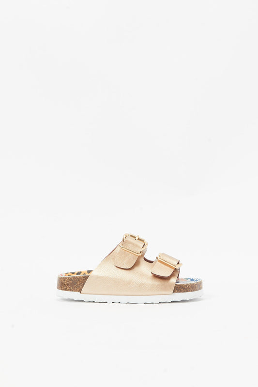 Redtag-Gold-Cork-Buckle-Detail-Strap-Sandal-Category:Shoes,-Colour:Gold,-Deals:New-In,-Filter:Girls-Footwear-(3-to-5-Yrs),-GIR-Sandals,-N/A,-New-In-GIR-FOO,-Non-Sale,-S23B,-Section:Girls-(0-to-14Yrs)-Girls-3 to 5 Years