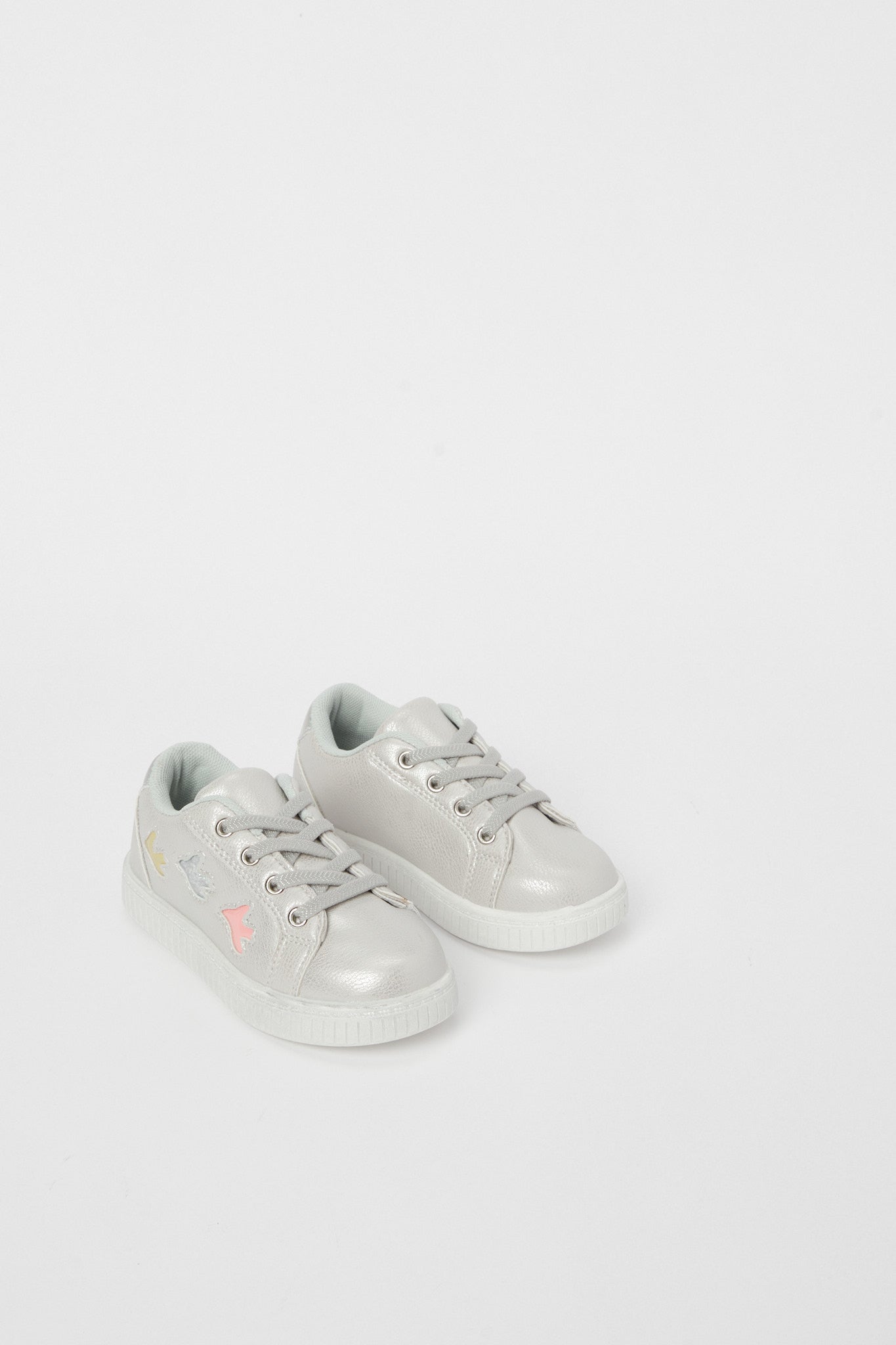 Redtag-Sliver-Lace-Up-Sneaker-Category:Shoes,-Colour:Silver,-Deals:New-In,-Filter:Girls-Footwear-(3-to-5-Yrs),-GIR-Trainers,-H1:FOO,-H2:GIR,-H3:TRN,-H4:CLT,-N/A,-New-In-GIR-FOO,-Non-Sale,-S23B,-Season:S23B,-Section:Girls-(0-to-14Yrs)-Girls-3 to 5 Years