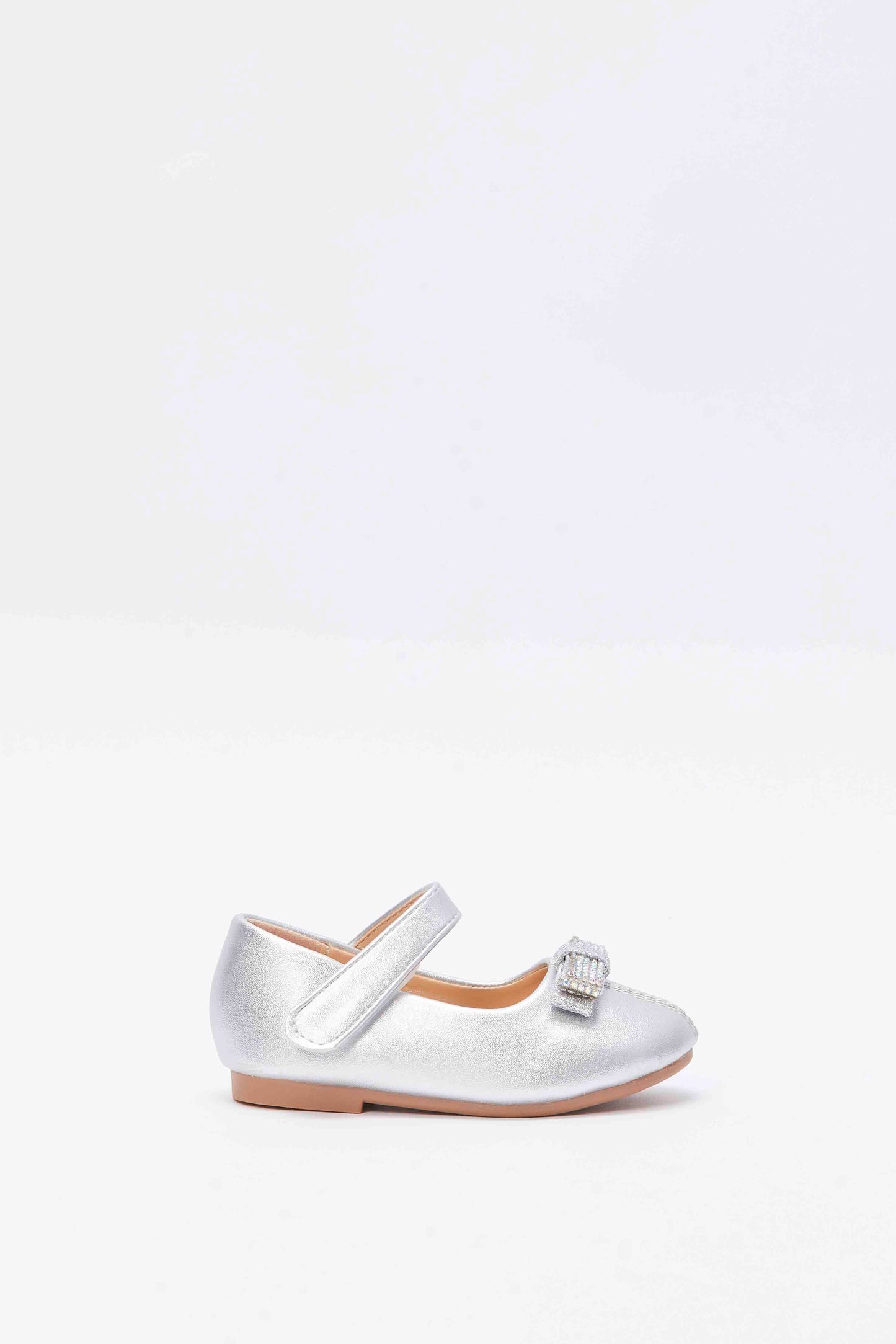 Redtag-Silver-Bow-Trim-Ballerina-Category:Shoes,-Colour:Silver,-Deals:New-In,-Filter:Girls-Footwear-(1-to-3-Yrs),-ING-Shoes,-New-In-ING-FOO,-Non-Sale,-RMD,-S23B,-Section:Girls-(0-to-14Yrs)-Infant-Girls-1 to 3 Years