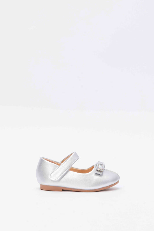 Redtag-Silver-Bow-Trim-Ballerina-Category:Shoes,-Colour:Silver,-Deals:New-In,-Filter:Girls-Footwear-(1-to-3-Yrs),-ING-Shoes,-New-In-ING-FOO,-Non-Sale,-RMD,-S23B,-Section:Girls-(0-to-14Yrs)-Infant-Girls-1 to 3 Years