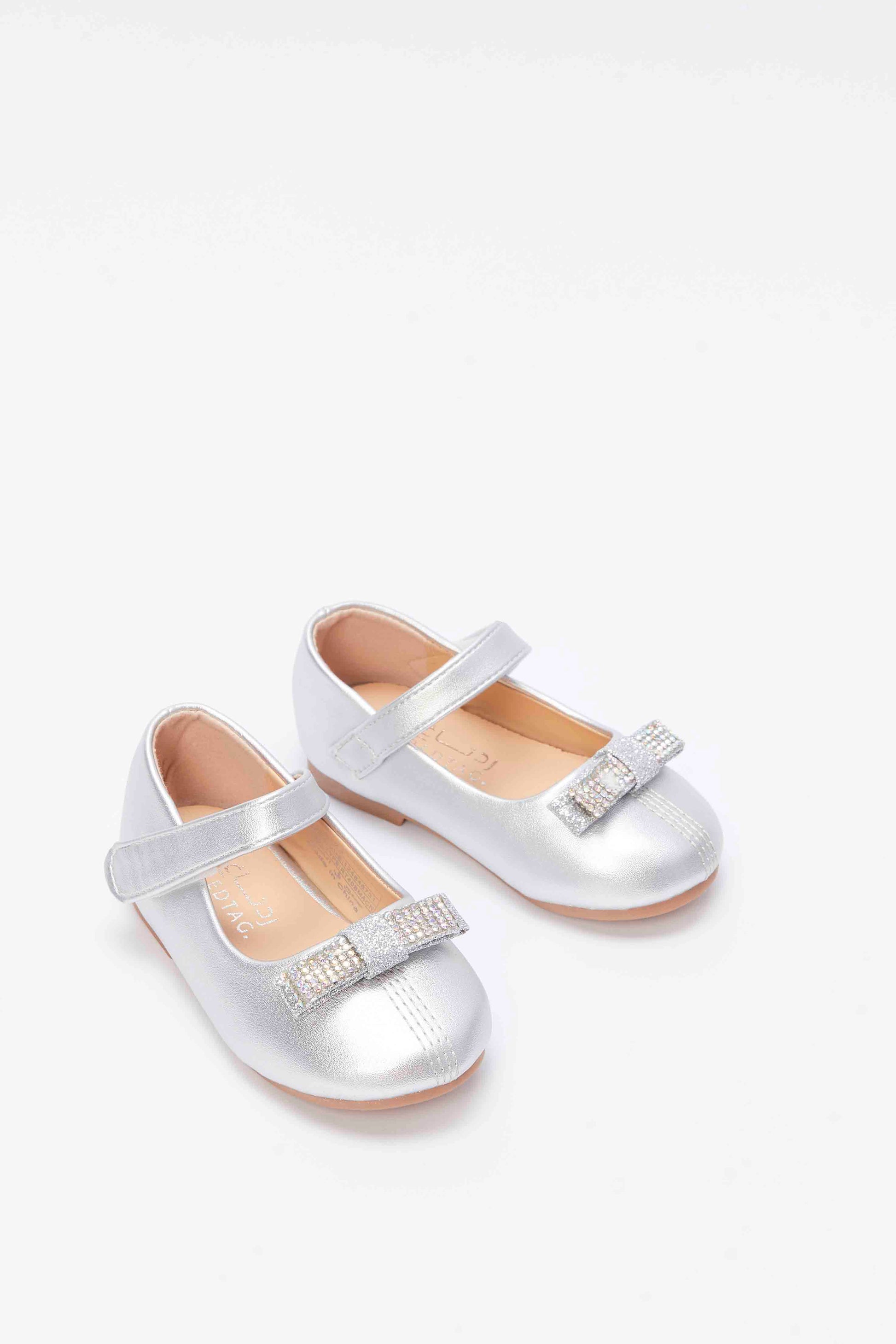 Redtag-Silver-Bow-Trim-Ballerina-Category:Shoes,-Colour:Silver,-Deals:New-In,-Filter:Girls-Footwear-(1-to-3-Yrs),-ING-Shoes,-New-In-ING-FOO,-Non-Sale,-RMD,-S23B,-Section:Girls-(0-to-14Yrs)-Infant-Girls-1 to 3 Years