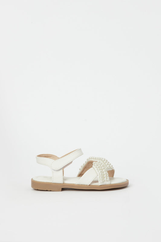 Redtag-White-Pearl-Strap-Sandal-Category:Shoes,-Colour:White,-Deals:New-In,-Filter:Girls-Footwear-(3-to-5-Yrs),-GIR-Sandals,-H1:FOO,-H2:GIR,-H3:SAF,-H4:SAN,-N/A,-New-In-GIR-FOO,-Non-Sale,-RMD,-S23B,-Season:S23B,-Section:Girls-(0-to-14Yrs)-Girls-3 to 5 Years