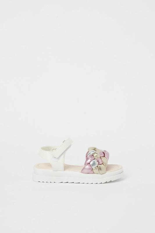 Redtag-White-Braided-Strap-Sandal-Category:Shoes,-Colour:White,-Deals:New-In,-Filter:Girls-Footwear-(3-to-5-Yrs),-GIR-Sandals,-H1:FOO,-H2:GIR,-H3:SAF,-H4:SAN,-N/A,-New-In-GIR-FOO,-Non-Sale,-RMD,-S23B,-Season:S23B,-Section:Girls-(0-to-14Yrs)-Girls-3 to 5 Years