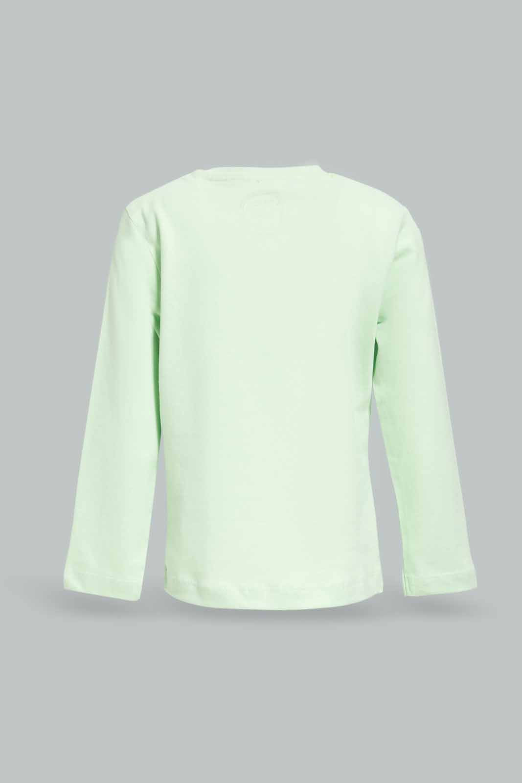 Redtag-Girls-Light-Green-Placement-Print-Top-With-Lime-Solid-Pyjama-Category:Pyjama-Sets,-Colour:Green,-Deals:New-In,-Dept:Girls,-Filter:Infant-Girls-(3-to-24-Mths),-ING-Pyjama-Sets,-New-In-ING-APL,-Non-Sale,-S23A,-Section:Girls-(0-to-14Yrs)-Infant-Girls-3 to 24 Months