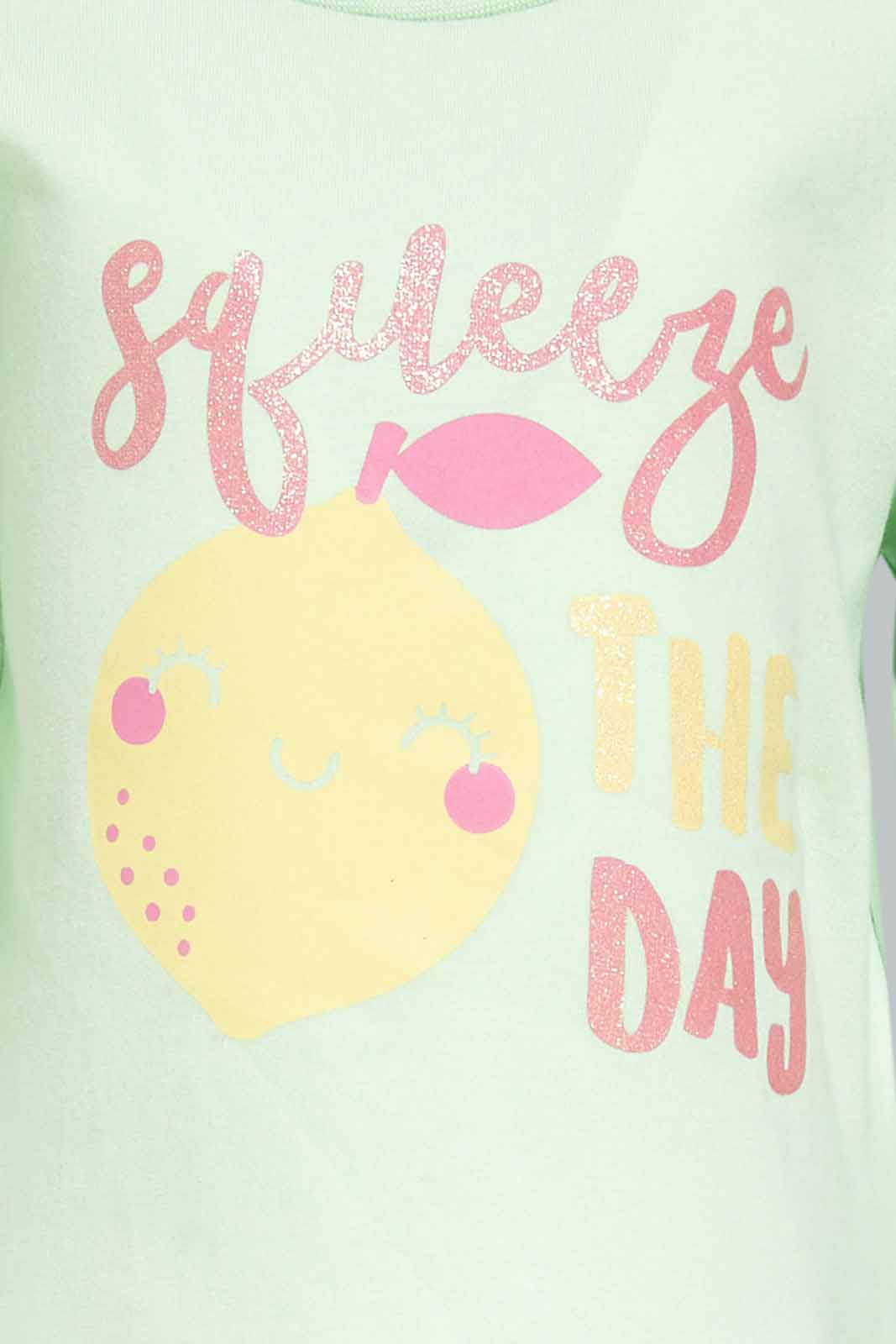 Redtag-Girls-Light-Green-Placement-Print-Top-With-Lime-Solid-Pyjama-Category:Pyjama-Sets,-Colour:Green,-Deals:New-In,-Dept:Girls,-Filter:Infant-Girls-(3-to-24-Mths),-ING-Pyjama-Sets,-New-In-ING-APL,-Non-Sale,-S23A,-Section:Girls-(0-to-14Yrs)-Infant-Girls-3 to 24 Months