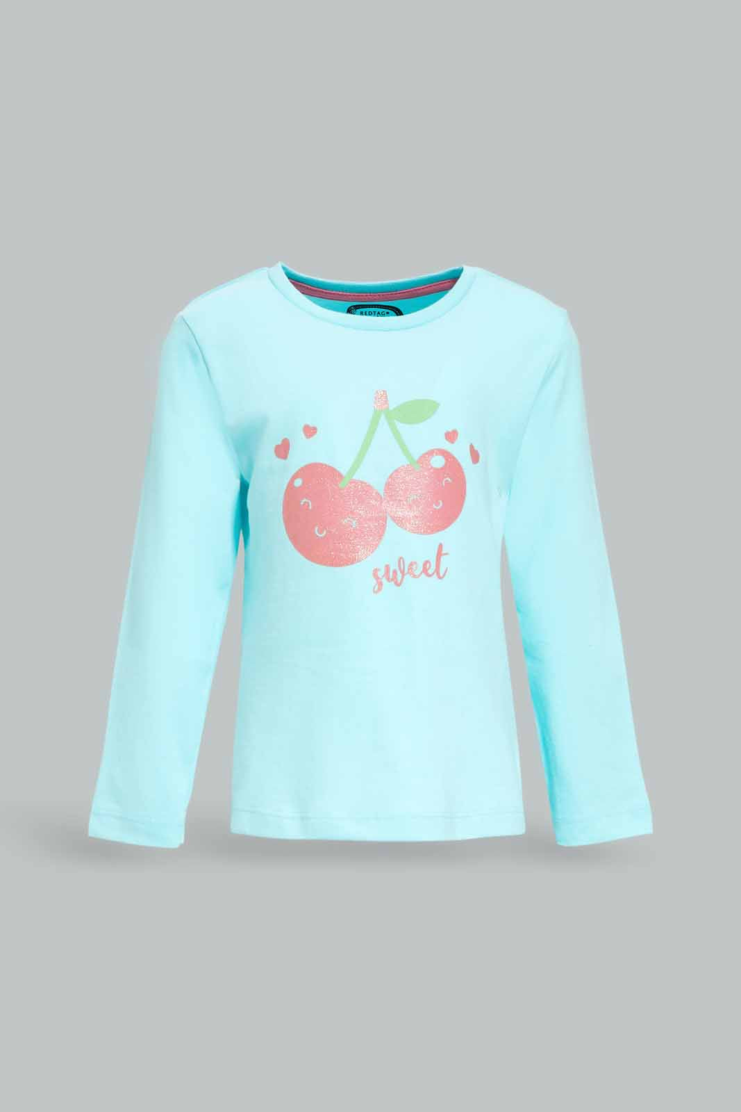 Redtag-Girls-Light-Blue-Placement-Print-Top-With-Pink-Solid-Pyjama-Category:Pyjama-Sets,-Colour:Sky-Blue,-Deals:New-In,-Dept:Girls,-Filter:Infant-Girls-(3-to-24-Mths),-ING-Pyjama-Sets,-New-In-ING-APL,-Non-Sale,-S23A,-Section:Girls-(0-to-14Yrs)-Infant-Girls-3 to 24 Months