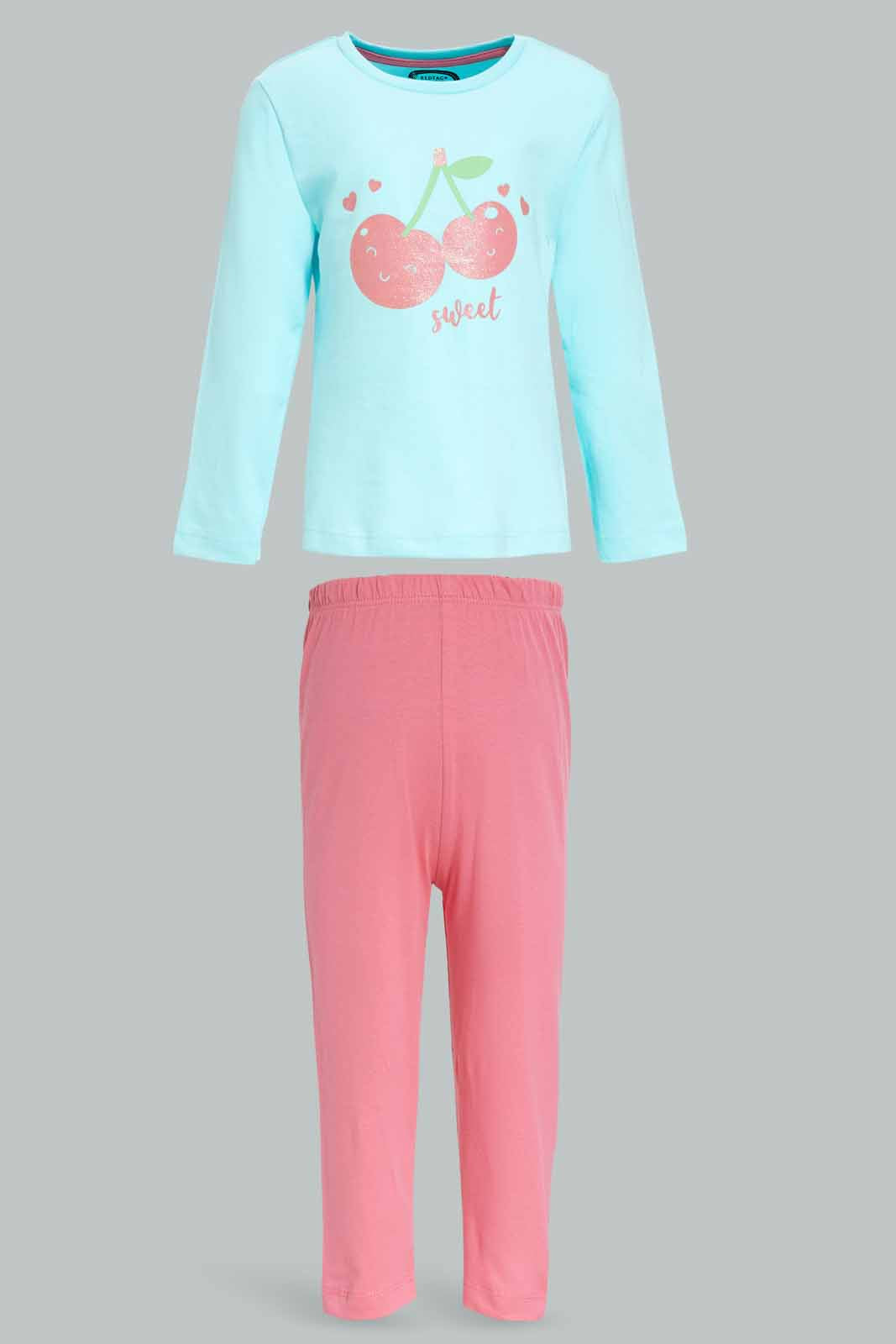 Redtag-Girls-Light-Blue-Placement-Print-Top-With-Pink-Solid-Pyjama-Category:Pyjama-Sets,-Colour:Sky-Blue,-Deals:New-In,-Dept:Girls,-Filter:Infant-Girls-(3-to-24-Mths),-ING-Pyjama-Sets,-New-In-ING-APL,-Non-Sale,-S23A,-Section:Girls-(0-to-14Yrs)-Infant-Girls-3 to 24 Months