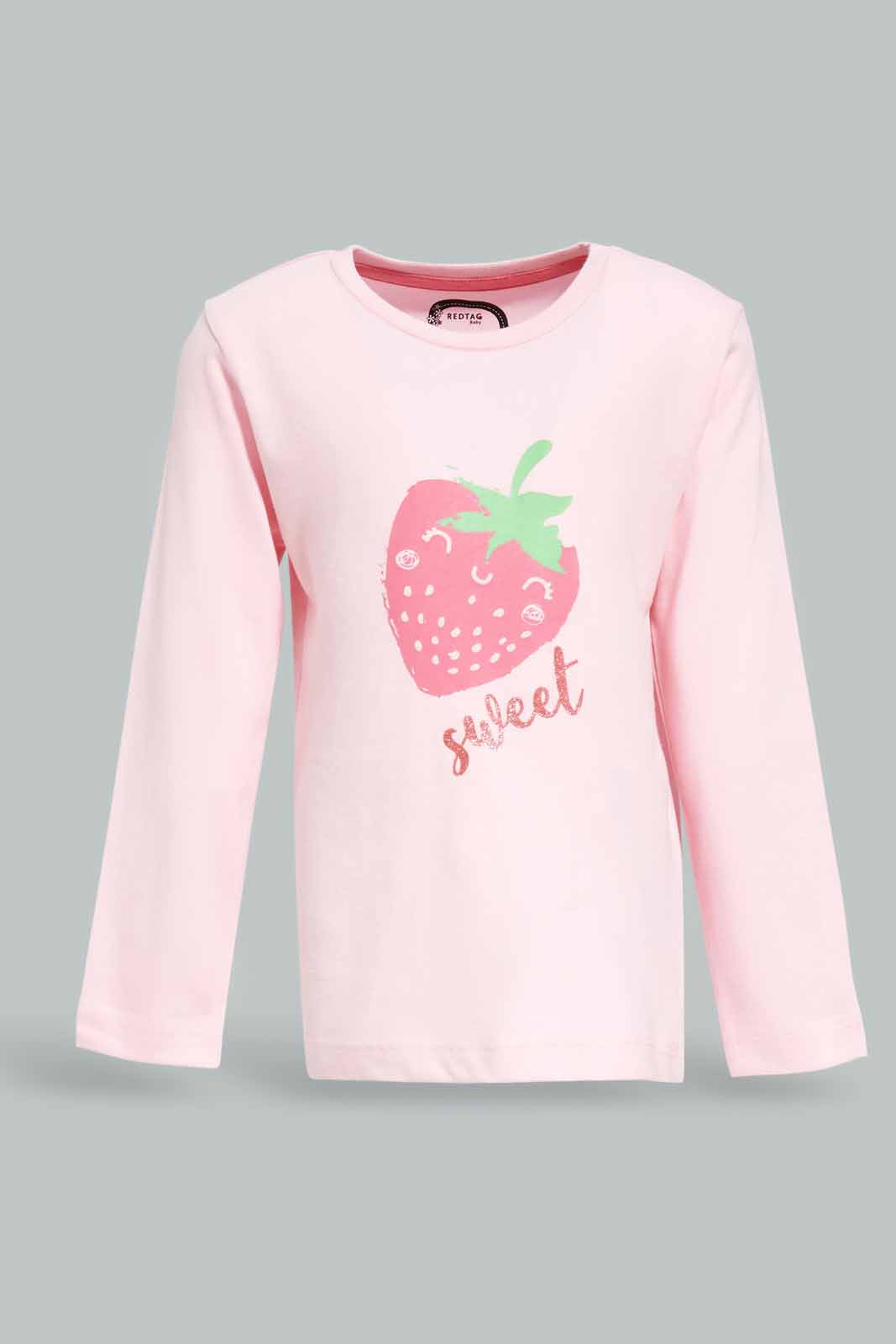 Redtag-Girls-Pink-Placement-Print-Pyjama-Set-Category:Pyjama-Sets,-Colour:Apricot,-Deals:New-In,-Dept:Girls,-Filter:Infant-Girls-(3-to-24-Mths),-ING-Pyjama-Sets,-New-In-ING-APL,-Non-Sale,-S23A,-Section:Girls-(0-to-14Yrs)-Infant-Girls-3 to 24 Months