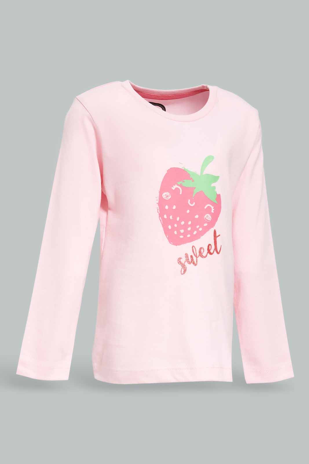 Redtag-Girls-Pink-Placement-Print-Pyjama-Set-Category:Pyjama-Sets,-Colour:Apricot,-Deals:New-In,-Dept:Girls,-Filter:Infant-Girls-(3-to-24-Mths),-ING-Pyjama-Sets,-New-In-ING-APL,-Non-Sale,-S23A,-Section:Girls-(0-to-14Yrs)-Infant-Girls-3 to 24 Months