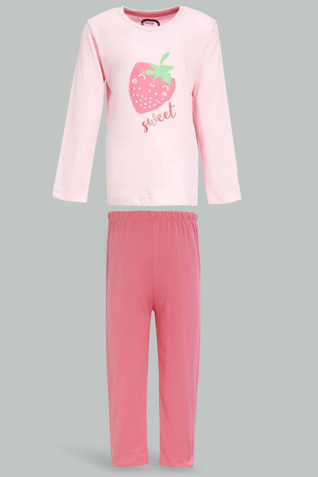 Redtag-Girls-Pink-Placement-Print-Pyjama-Set-Category:Pyjama-Sets,-Colour:Apricot,-Deals:New-In,-Dept:Girls,-Filter:Infant-Girls-(3-to-24-Mths),-ING-Pyjama-Sets,-New-In-ING-APL,-Non-Sale,-S23A,-Section:Girls-(0-to-14Yrs)-Infant-Girls-3 to 24 Months