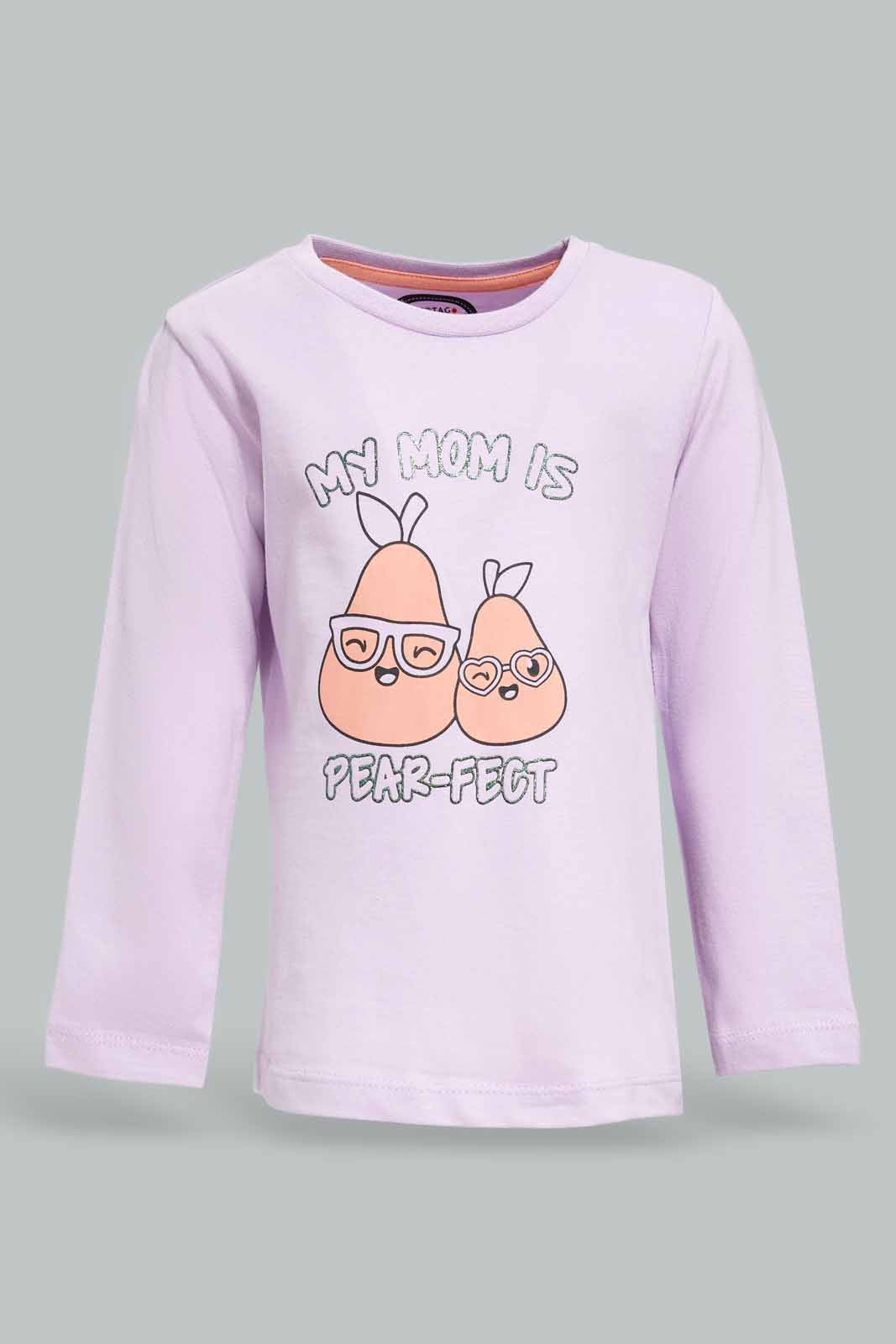 Redtag-Girls-Lilac-Placement-Print-Top-With-Peach-Solid-Pyjama-Category:Pyjama-Sets,-Colour:Lilac,-Deals:New-In,-Dept:Girls,-Filter:Infant-Girls-(3-to-24-Mths),-ING-Pyjama-Sets,-New-In-ING-APL,-Non-Sale,-S23A,-Section:Girls-(0-to-14Yrs)-Infant-Girls-3 to 24 Months