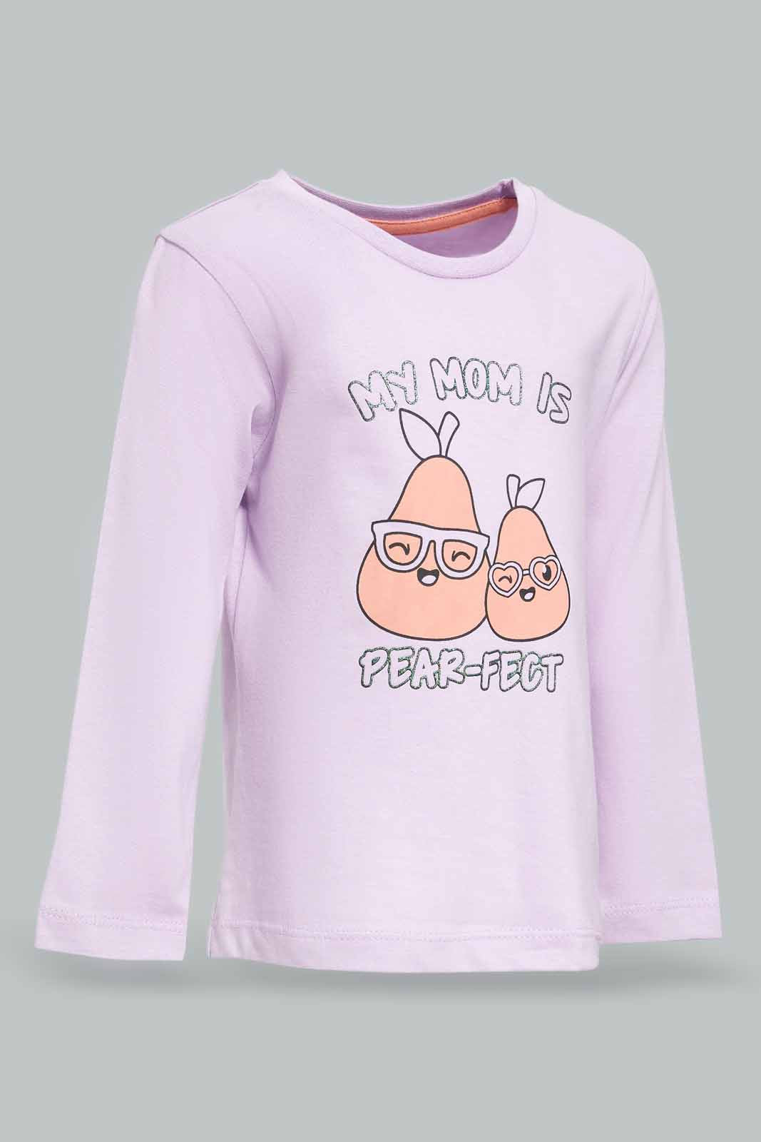 Redtag-Girls-Lilac-Placement-Print-Top-With-Peach-Solid-Pyjama-Category:Pyjama-Sets,-Colour:Lilac,-Deals:New-In,-Dept:Girls,-Filter:Infant-Girls-(3-to-24-Mths),-ING-Pyjama-Sets,-New-In-ING-APL,-Non-Sale,-S23A,-Section:Girls-(0-to-14Yrs)-Infant-Girls-3 to 24 Months
