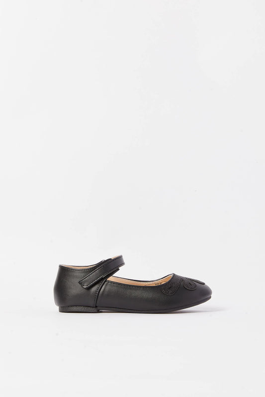 Redtag-Black-Velcro-Strap-Ballerina-Category:Shoes,-Colour:Black,-Deals:New-In,-Filter:Girls-Footwear-(3-to-5-Yrs),-GIR-Shoes,-N/A,-New-In-GIR-FOO,-Non-Sale,-S23A,-Section:Girls-(0-to-14Yrs)-Girls-3 to 5 Years