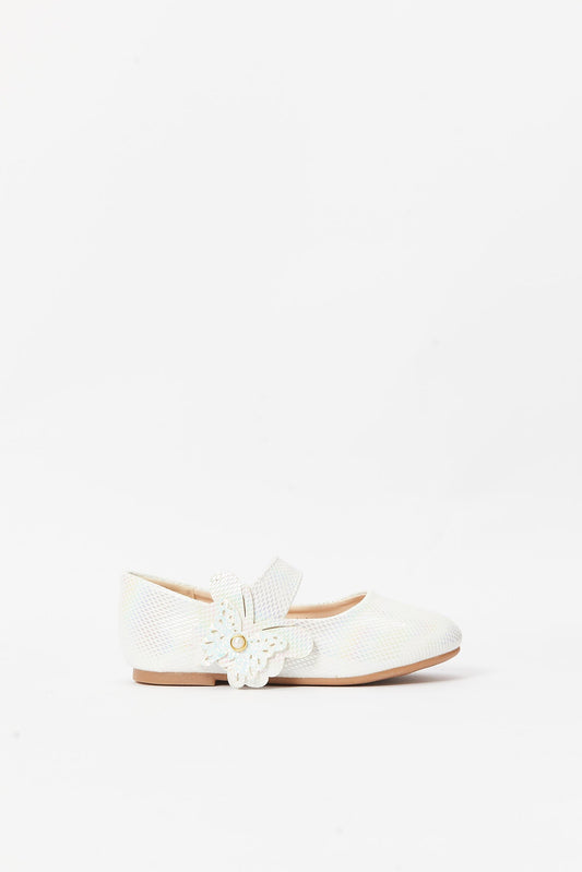 Redtag-White-Butterfly-Trim-Ballerina-Category:Shoes,-CHR,-Colour:White,-Deals:New-In,-Filter:Girls-Footwear-(3-to-5-Yrs),-GIR-Shoes,-New-In-GIR-FOO,-Non-Sale,-S23B,-Section:Girls-(0-to-14Yrs)-Girls-3 to 5 Years