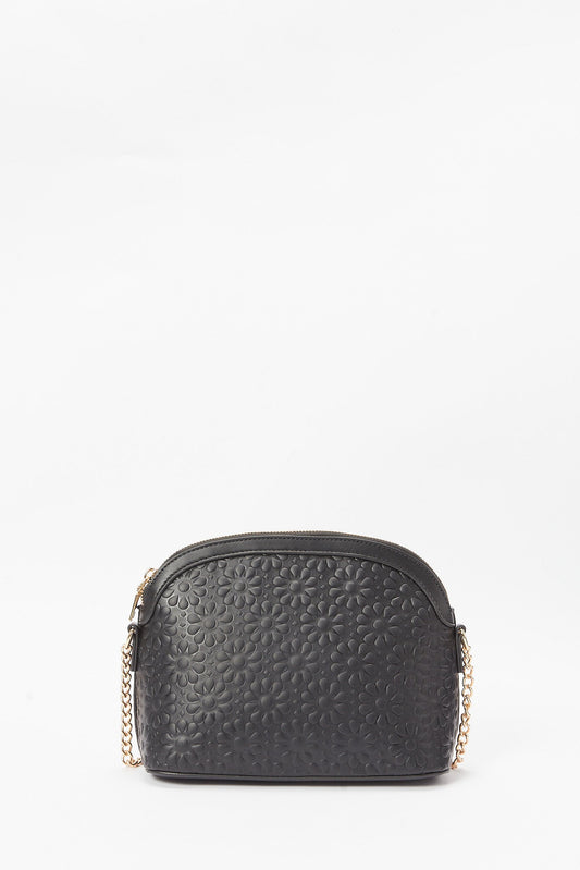 Redtag-Black-Floral-Embossed-Crossbody-Bag-Category:Bags,-Colour:Black,-Filter:Women's-Accessories,-New-In,-New-In-Women-ACC,-Non-Sale,-S23A,-Section:Women,-Women-Bags-Women-