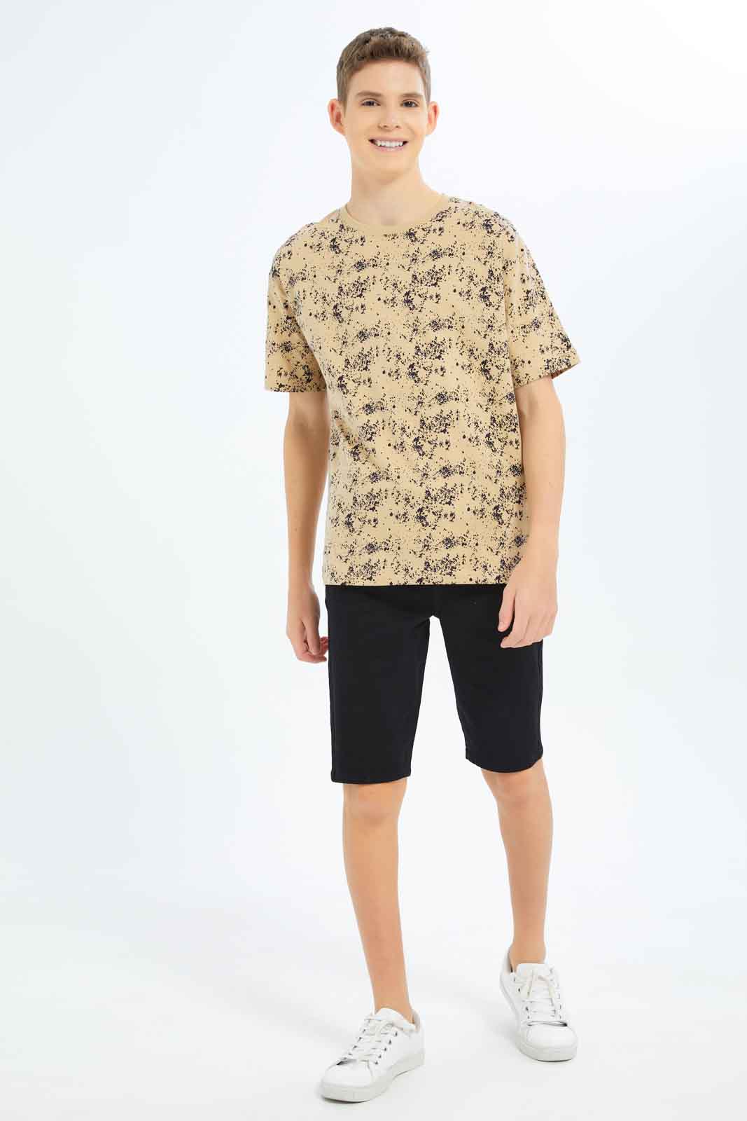 Redtag-Boys-Beige-Splatter-Print-Oversize-Tee-BSR-T-Shirts,-Category:T-Shirts,-Colour:Beige,-Deals:New-In,-Dept:Boys,-Filter:Senior-Boys-(8-to-14-Yrs),-New-In-BSR-APL,-Non-Sale,-S23B,-Section:Boys-(0-to-14Yrs),-VLM-Senior-Boys-9 to 14 Years