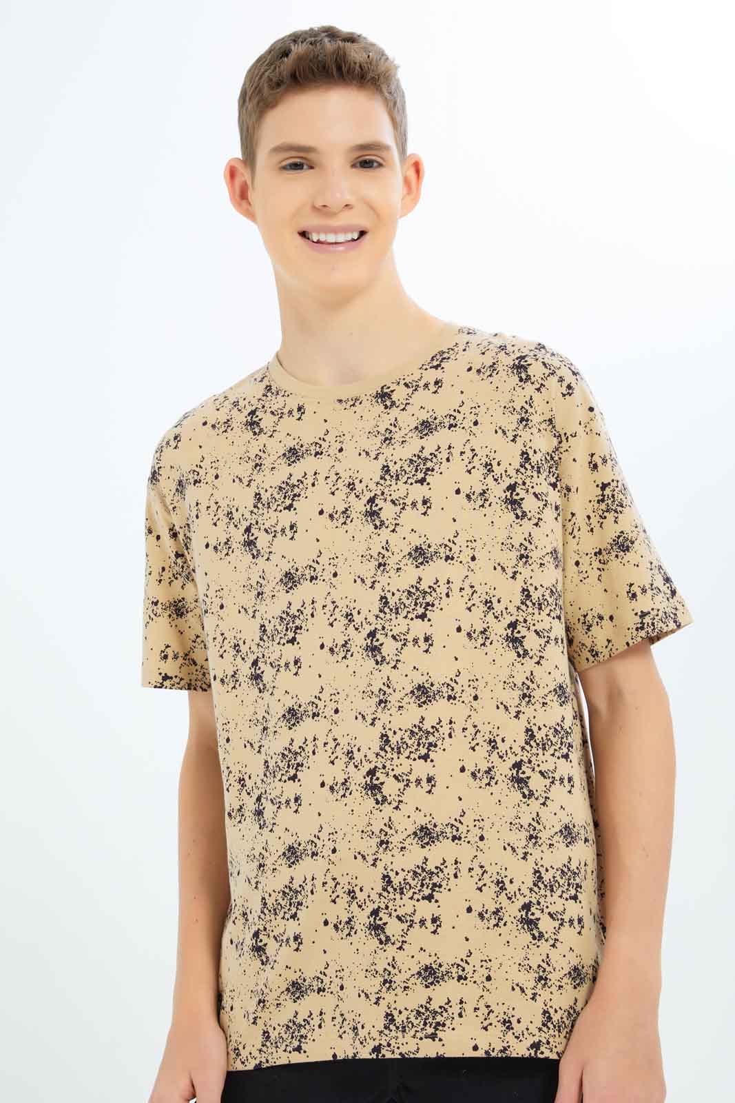 Redtag-Boys-Beige-Splatter-Print-Oversize-Tee-BSR-T-Shirts,-Category:T-Shirts,-Colour:Beige,-Deals:New-In,-Dept:Boys,-Filter:Senior-Boys-(8-to-14-Yrs),-New-In-BSR-APL,-Non-Sale,-S23B,-Section:Boys-(0-to-14Yrs),-VLM-Senior-Boys-9 to 14 Years
